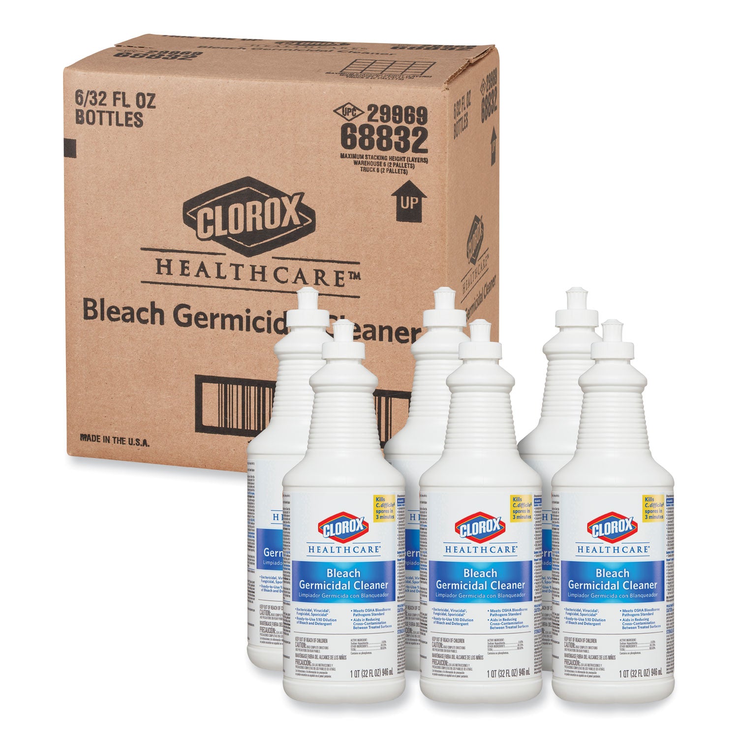 Bleach Germicidal Cleaner, 32 oz Pull-Top Bottle, 6/Carton -