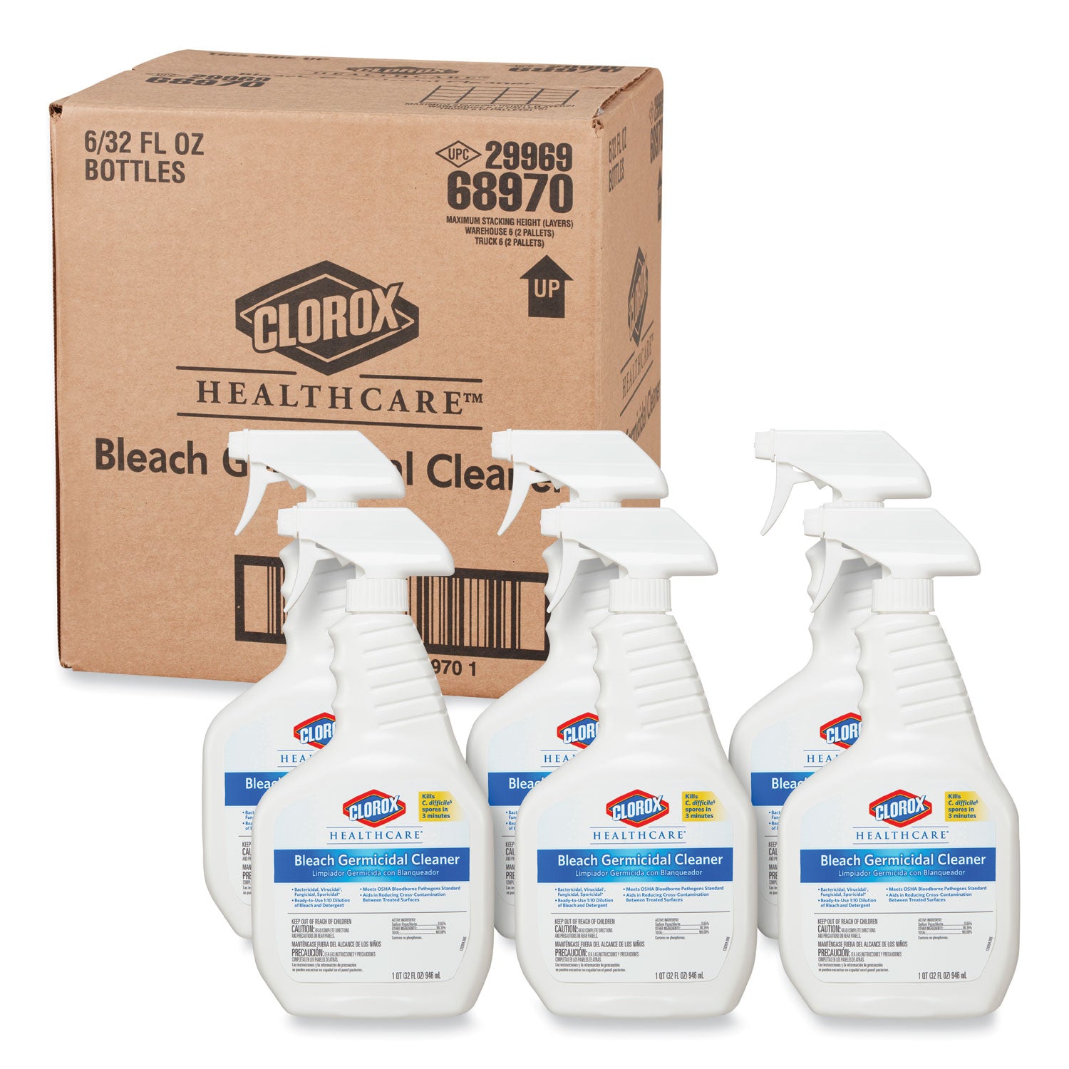 Bleach Germicidal Cleaner, 32 oz Spray Bottle, 6/Carton -