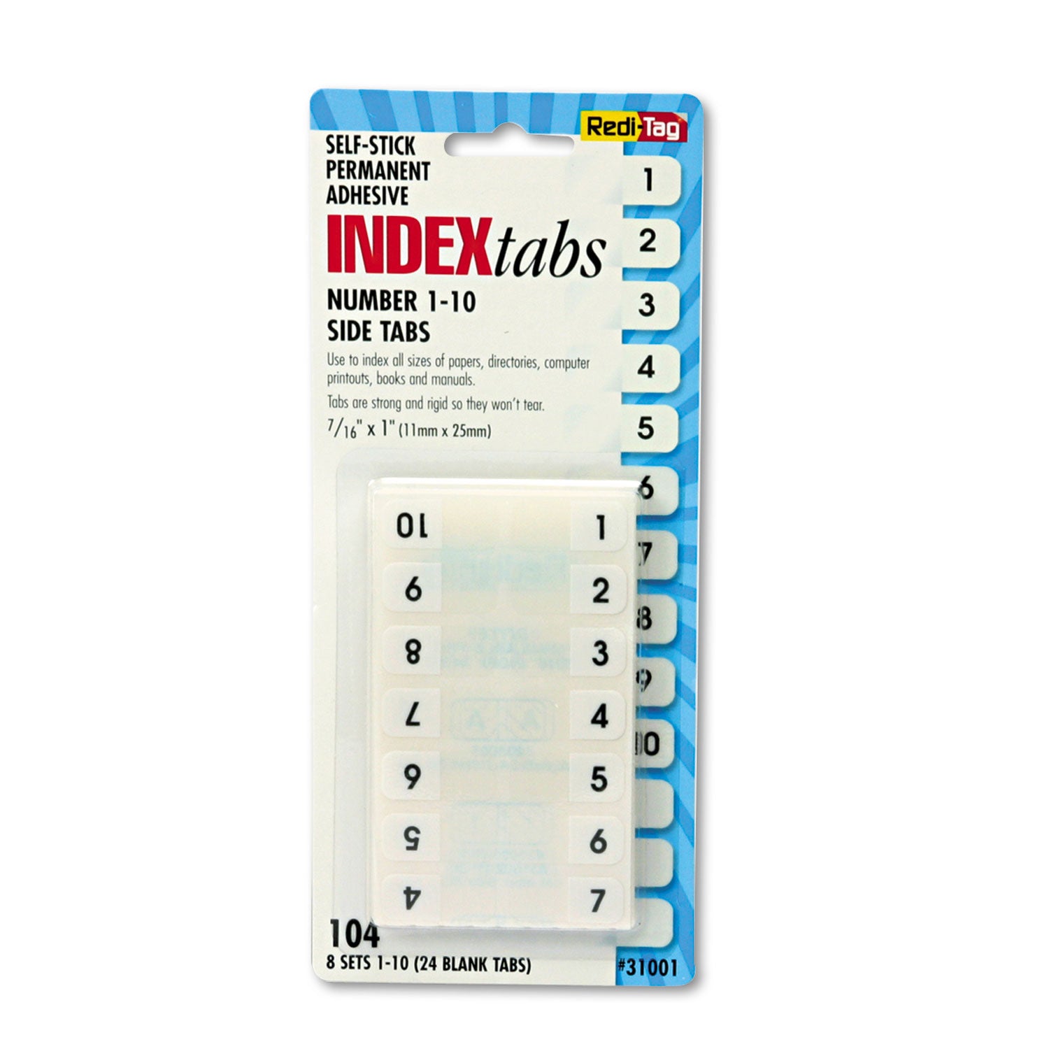 Legal Index Tabs, Preprinted Numeric: 1 to 10, 1/12-Cut, White, 0.44" Wide, 104/Pack -