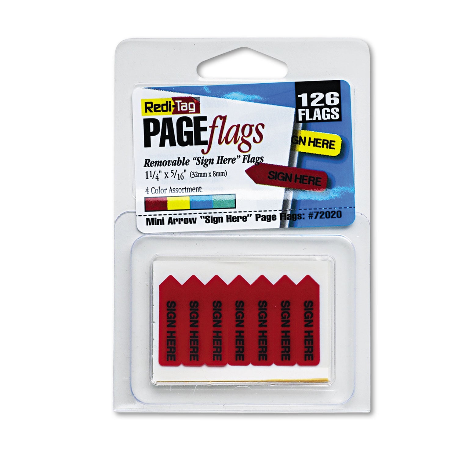 Mini Arrow Page Flags, "Sign Here", Blue/Mint/Red/Yellow, 126 Flags/Pack -