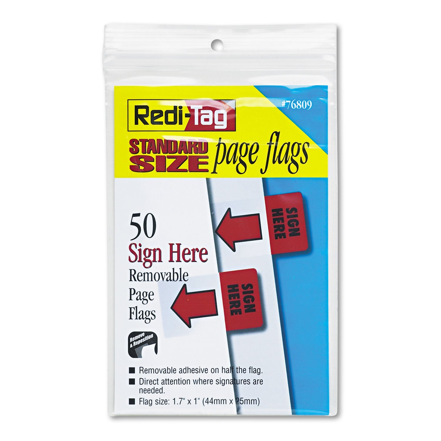 Removable/Reusable Page Flags, "Sign Here", Red, 50/Pack -