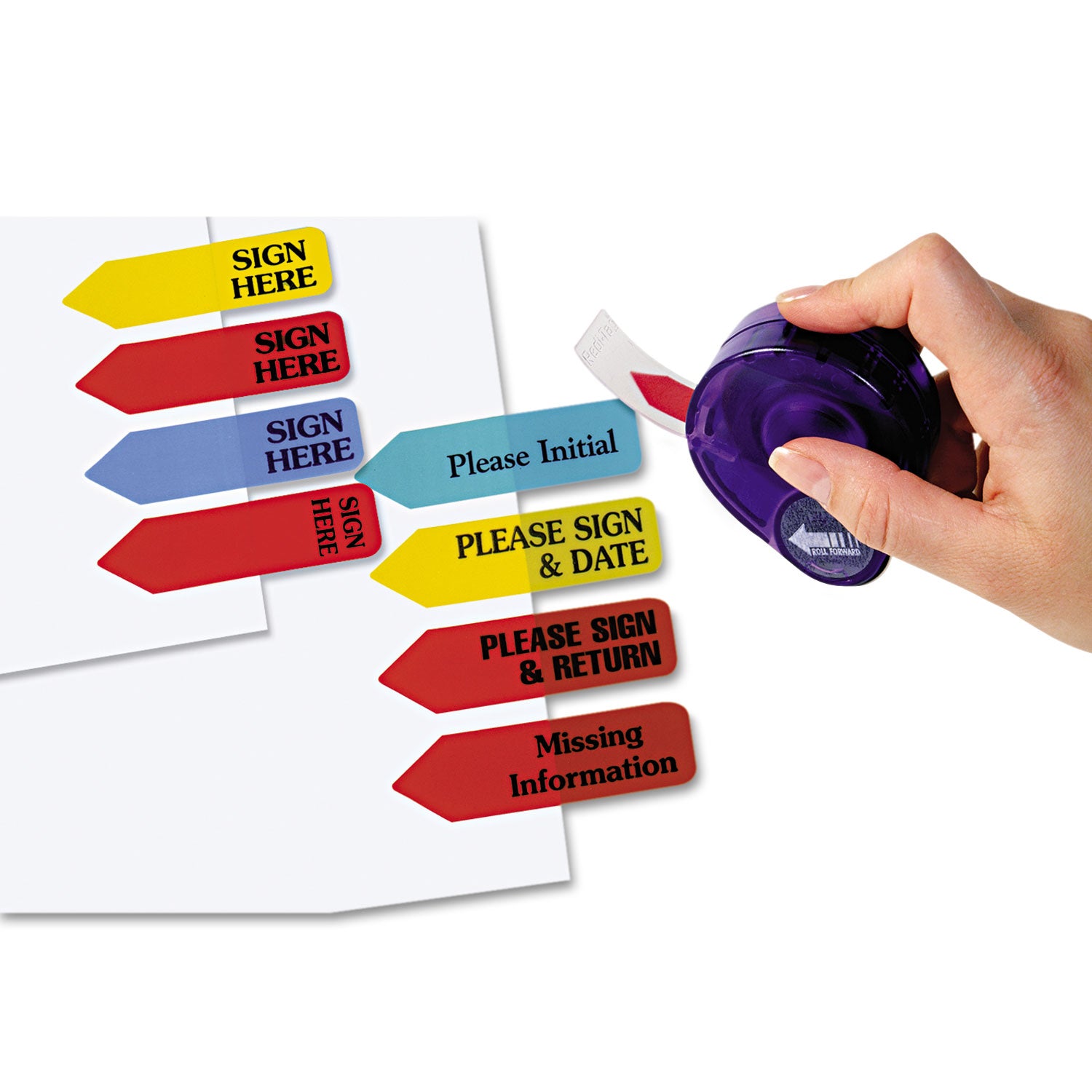 Arrow Message Page Flags in Dispenser, "Sign Here", Yellow, 120 Flags/Pack -