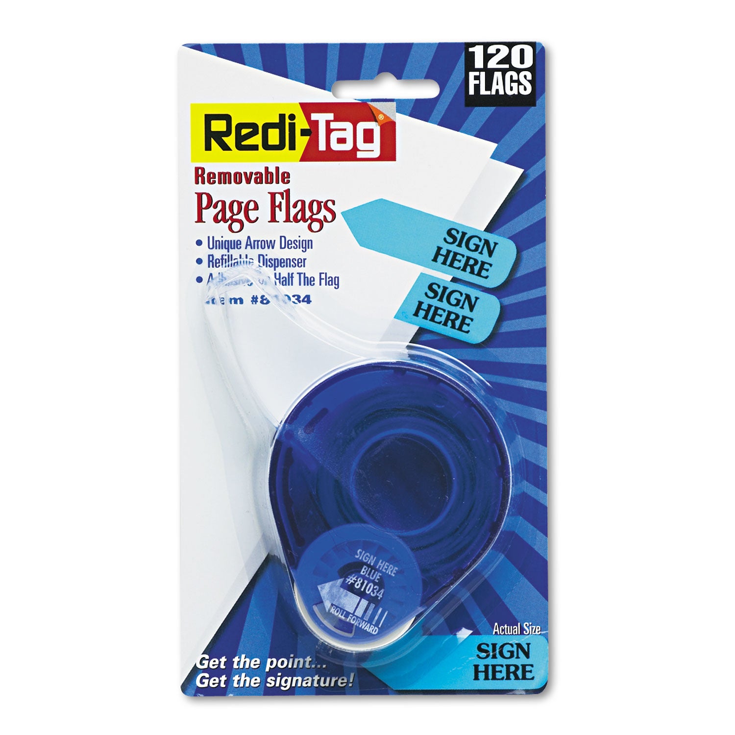 Arrow Message Page Flags in Dispenser, "Sign Here", Blue, 120 Flags/Dispenser -