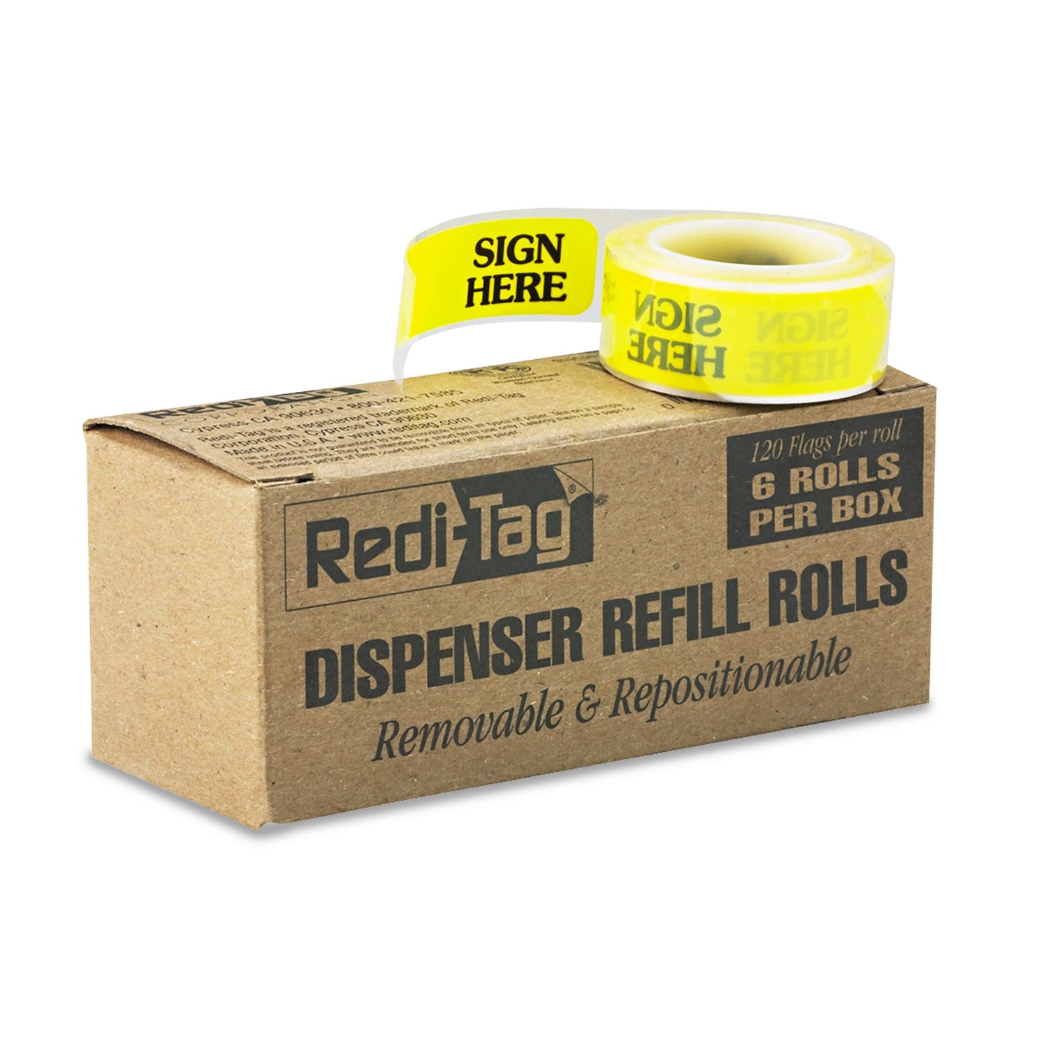 Arrow Message Page Flag Refills, "Sign Here", Yellow, 120 Flags/Roll, 6 Rolls/Box -