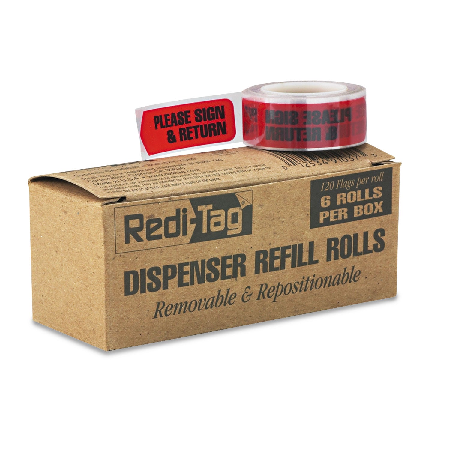 Arrow Message Page Flag Refills, "Please Sign and Return", Red, 120 Flags/Roll, 6 Rolls/Box -