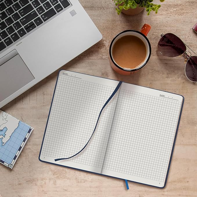 A5 Hardcover Vegan Leather Notebook with 120 gsm Graph Cream Paper and Gift Box, 80 Sheets