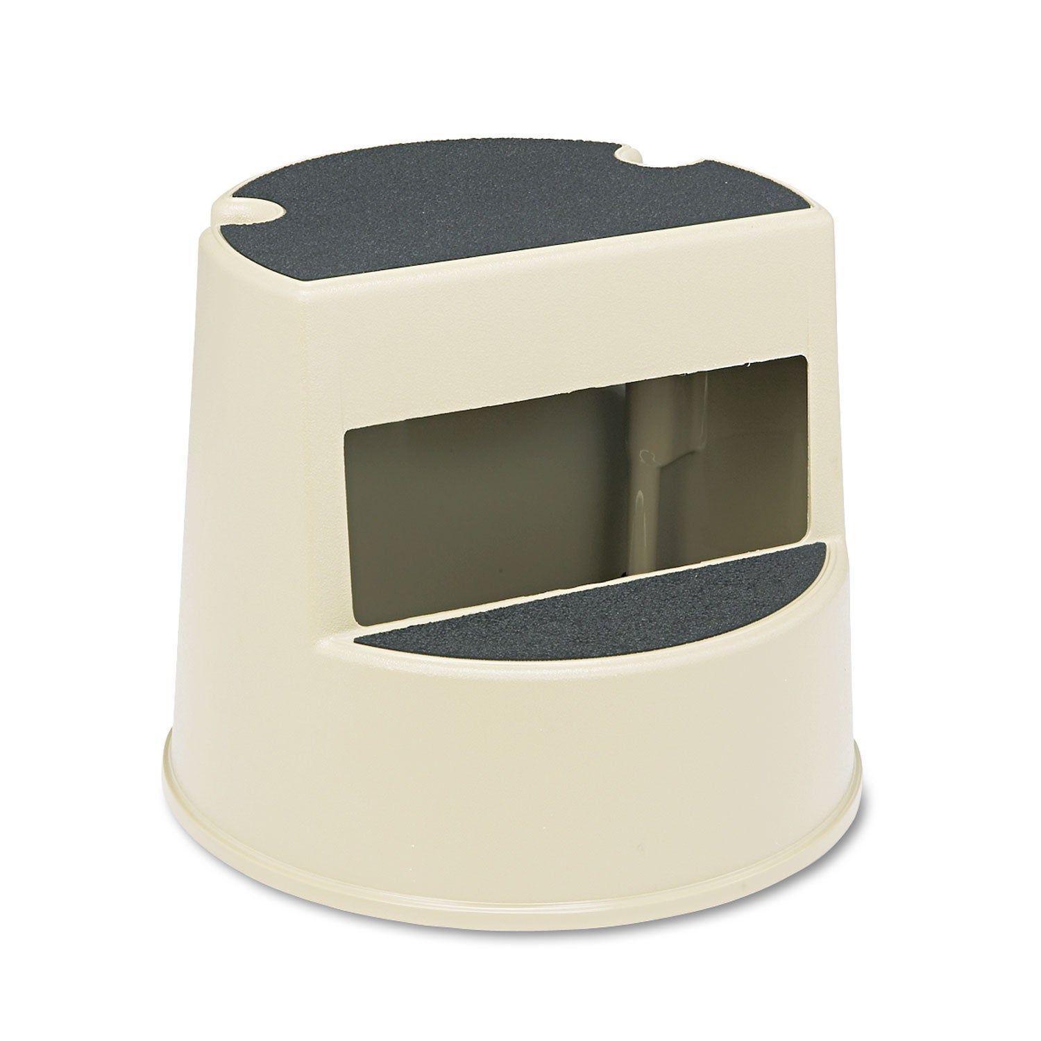 Rolling Step Stool, Curved Design, 2-Step, Retracting Casters, 350 lb Capacity, 16" Diameter x 13.5"h, Beige -