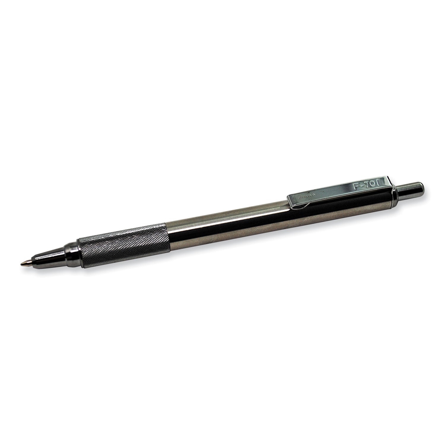 F-701 Ballpoint Pen, Retractable, Fine 0.7 mm, Black Ink, Stainless Steel/Black Barrel -