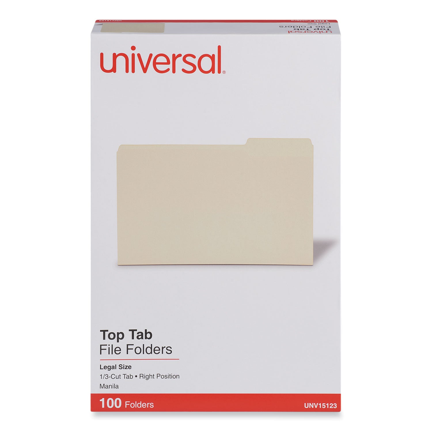 Top Tab File Folders, 1/3-Cut Tabs: Right Position, Legal Size, 0.75" Expansion, Manila, 100/Box -