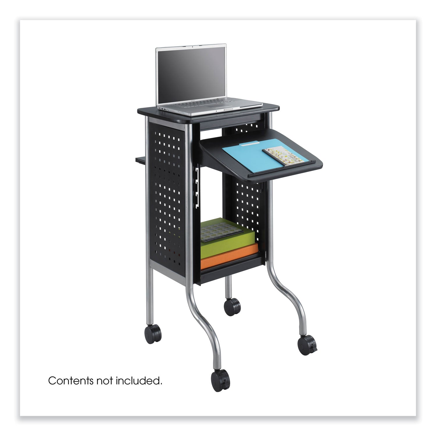 scoot-presentation-cart-50-lb-capacity-4-shelves-215-x-3025-x-405-black-ships-in-1-3-business-days_saf8945bl - 2