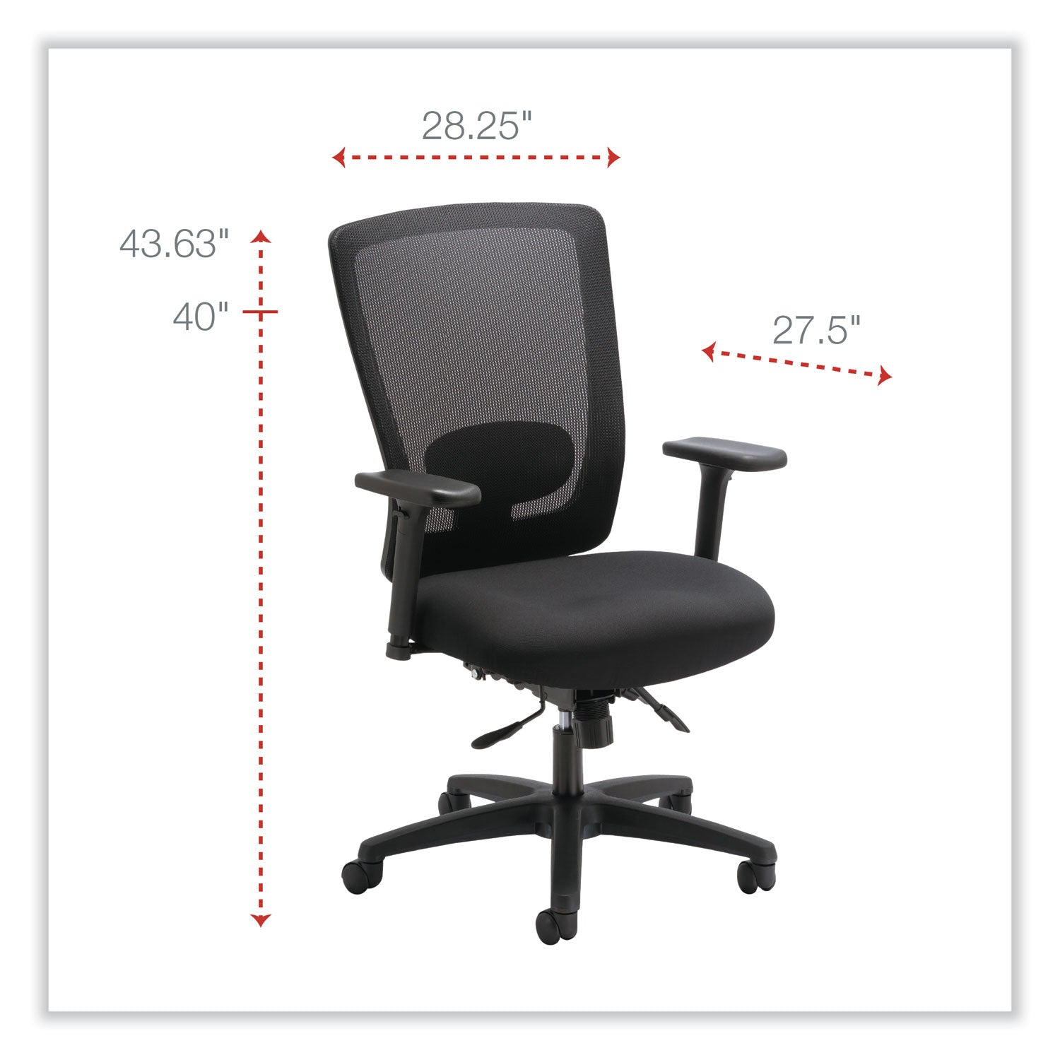 Alera Envy Series Mesh Mid-Back Multifunction Chair, Supports Up to 250 lb, 17" to 21.5" Seat Height, Black - 2