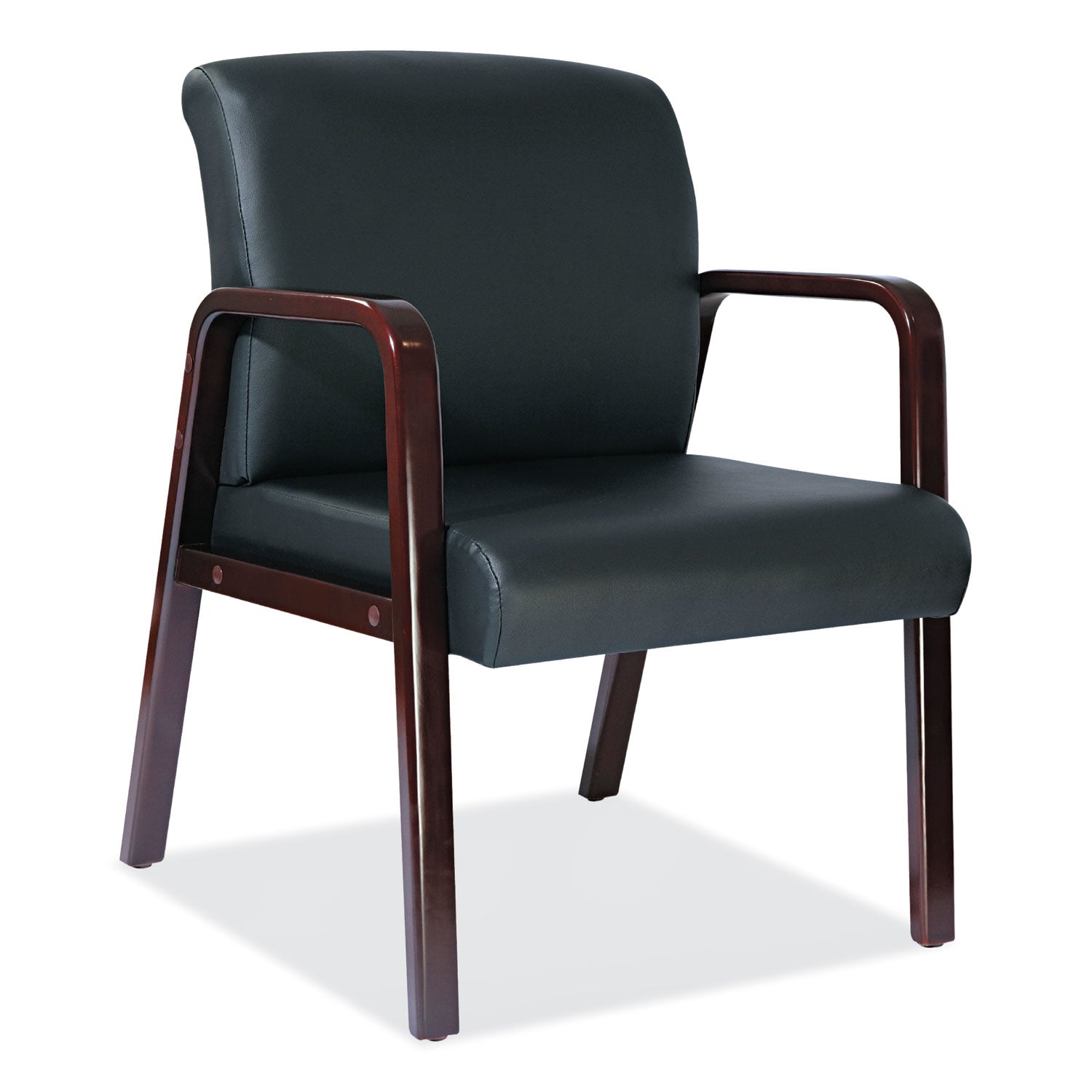 Alera Reception Lounge WL Series Guest Chair, 24.21" x 24.8" x 32.67", Black Seat, Black Back, Mahogany Base - 1