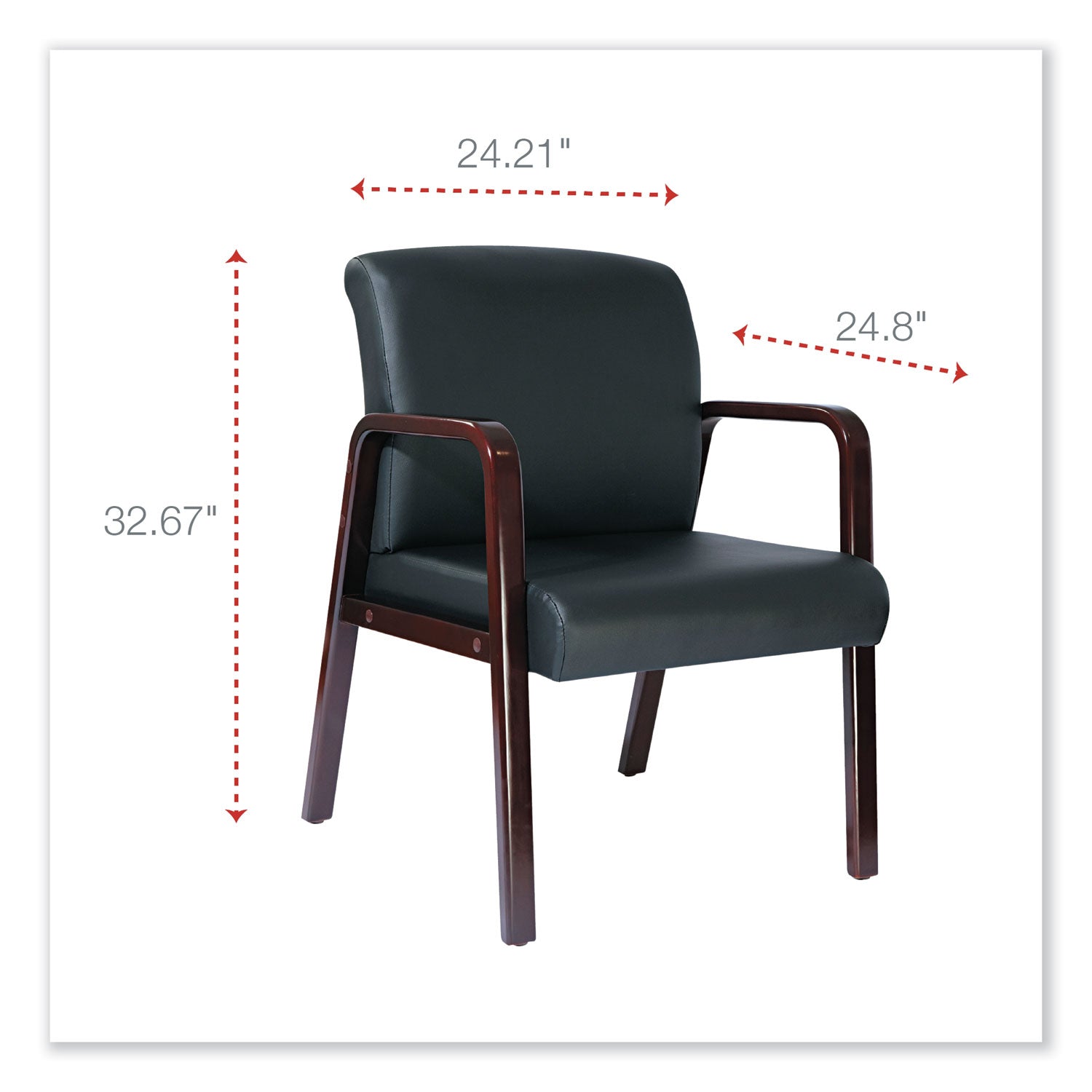 Alera Reception Lounge WL Series Guest Chair, 24.21" x 24.8" x 32.67", Black Seat, Black Back, Mahogany Base - 2