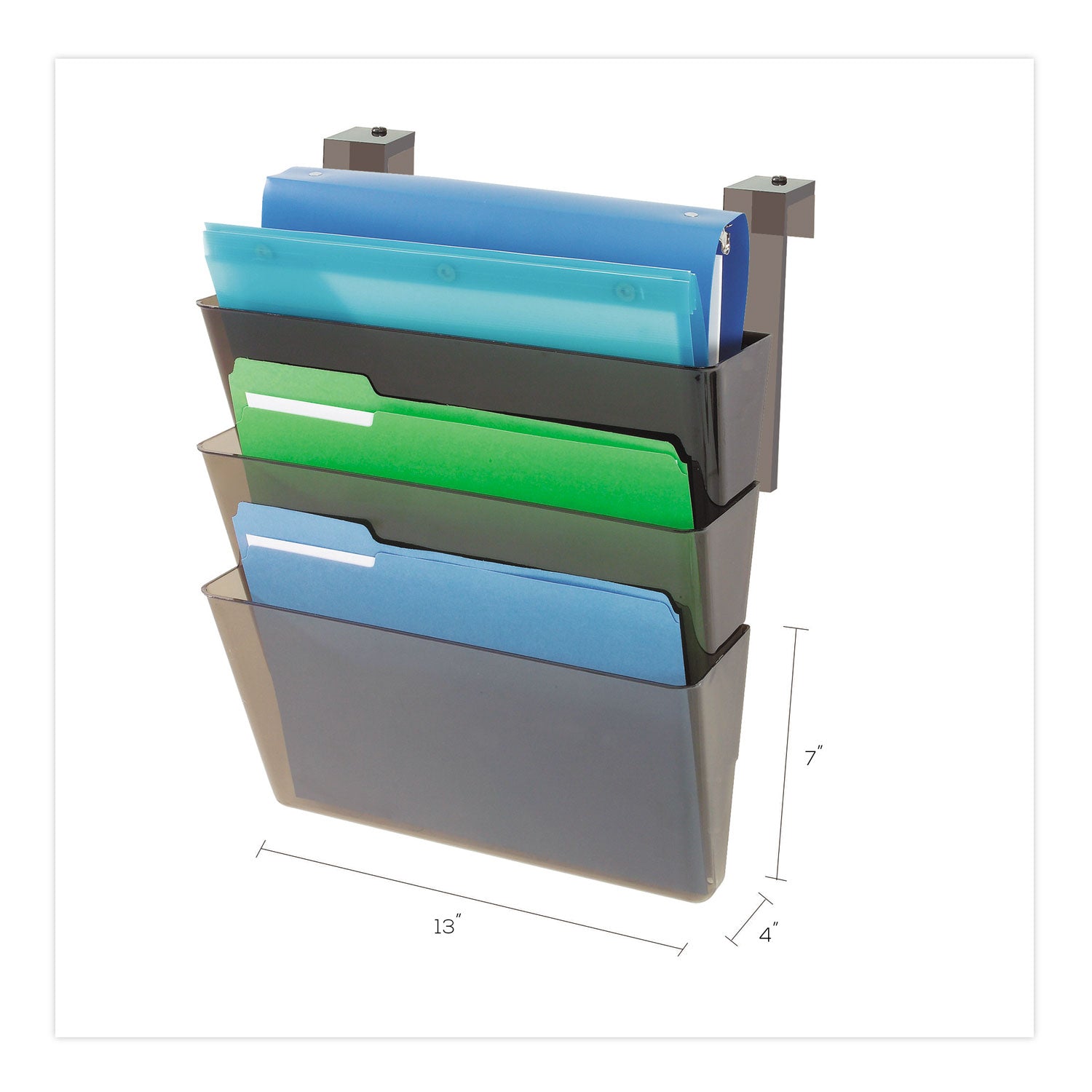 DocuPocket Three-Pocket File Partition Set, 3 Sections, Letter Size, 13" x 7" x 20", Smoke, 3/Set -