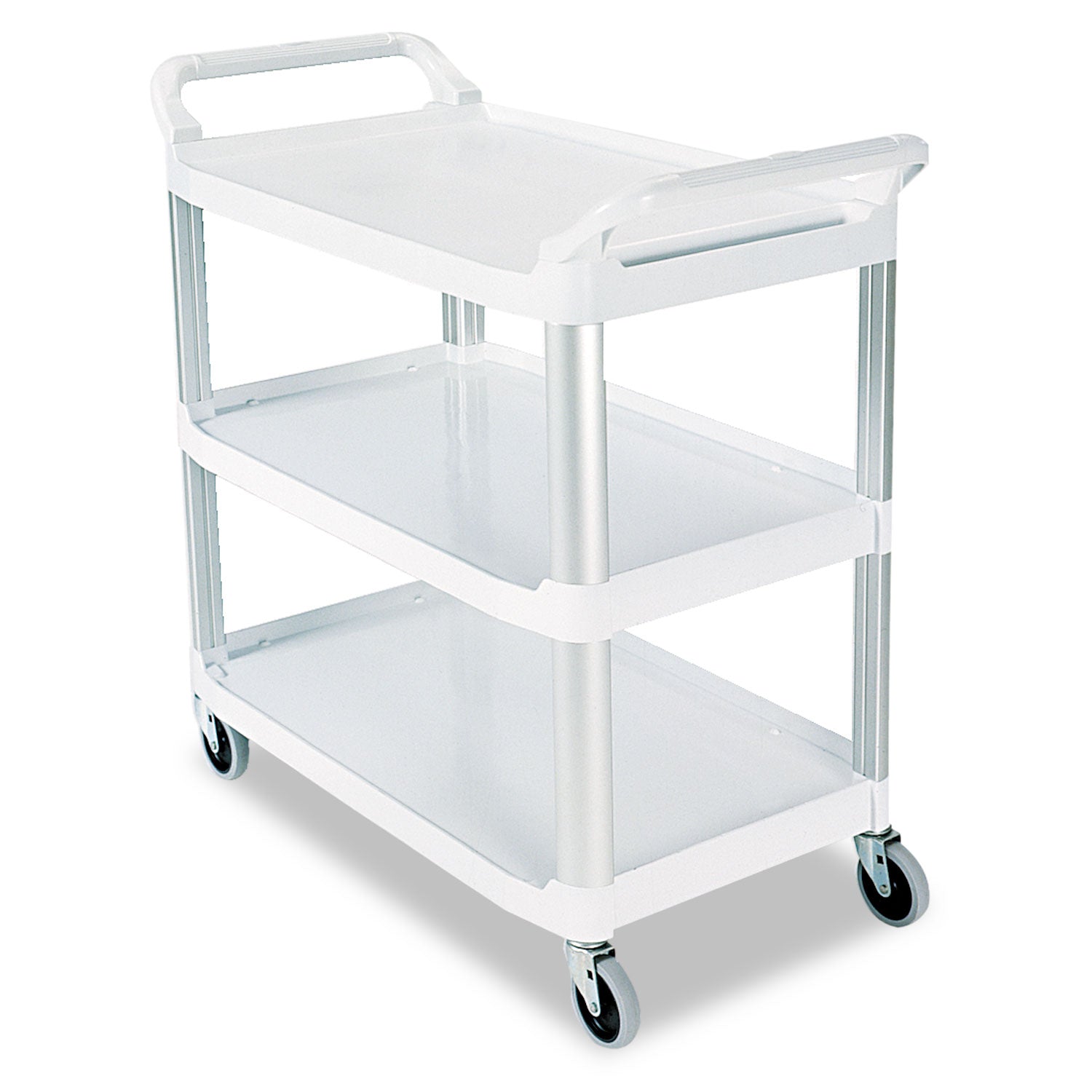 Xtra Utility Cart with Open Sides, Plastic, 3 Shelves, 300 lb Capacity, 40.63" x 20" x 37.81", Off-White -