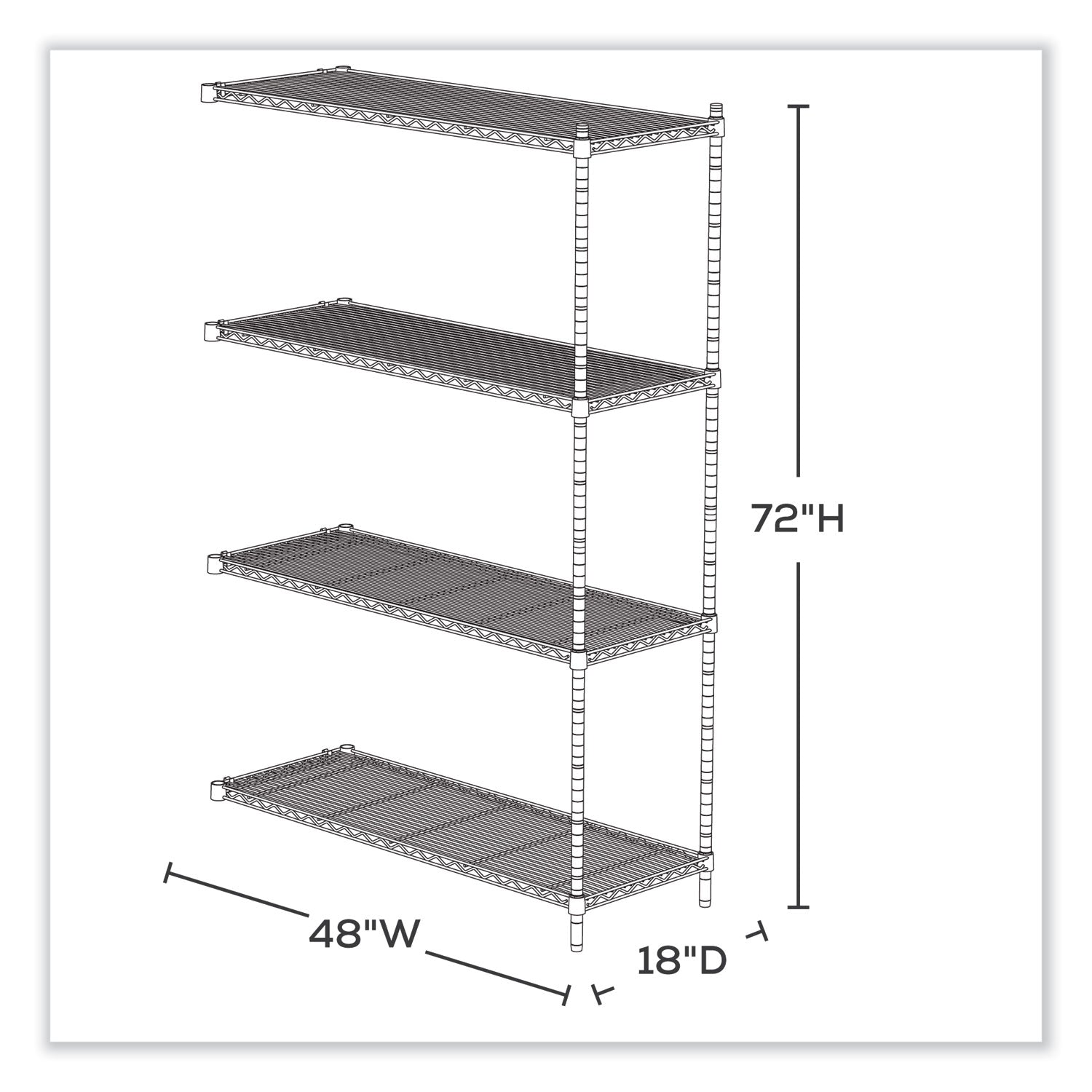 Industrial Add-On Unit, Four-Shelf, 48w x 18d x 72h, Steel, Metallic Gray, Ships in 1-3 Business Days -