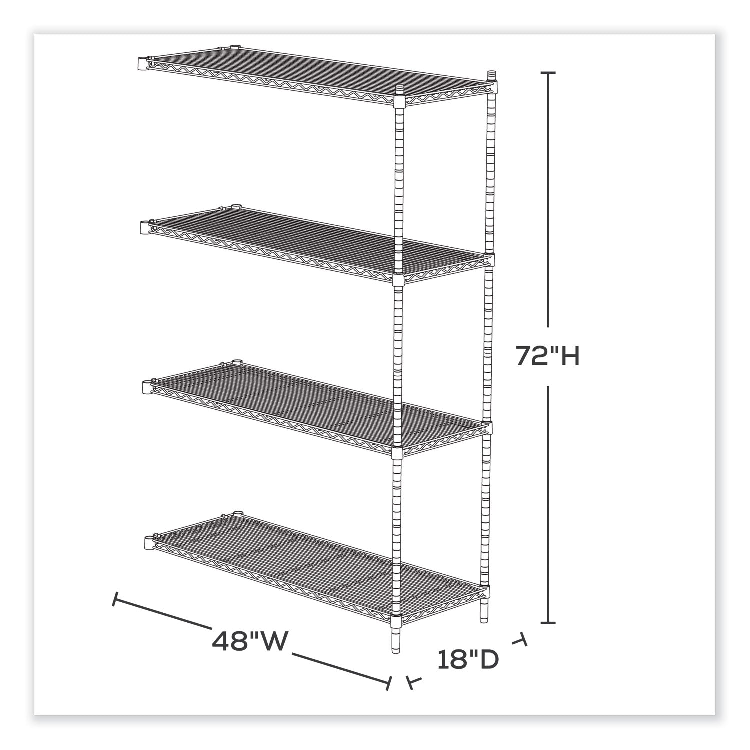 Industrial Add-On Unit, Four-Shelf, 48w x 18d x 72h, Steel, Black, Ships in 1-3 Business Days -