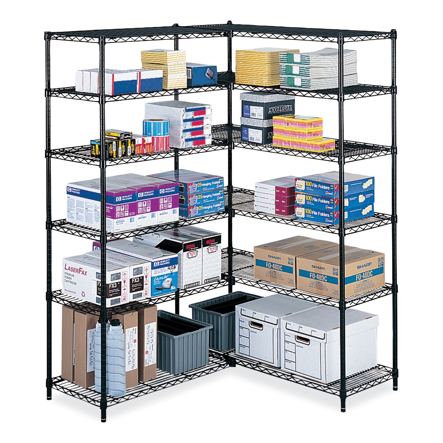 Industrial Add-On Unit, Four-Shelf, 36w x 18d x 72h, Steel, Black, Ships in 1-3 Business Days -
