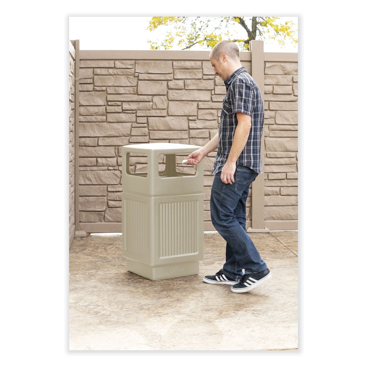 canmeleon-recessed-panel-receptacles-side-open-38-gal-polyethylene-tan-ships-in-1-3-business-days_saf9476tn - 2