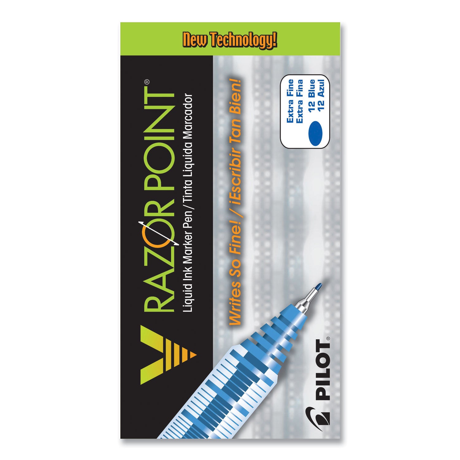 V Razor Point Liquid Ink Porous Point Pen, Stick, Extra-Fine 0.5 mm, Blue Ink, Gray/Translucent Blue Barrel, Dozen -