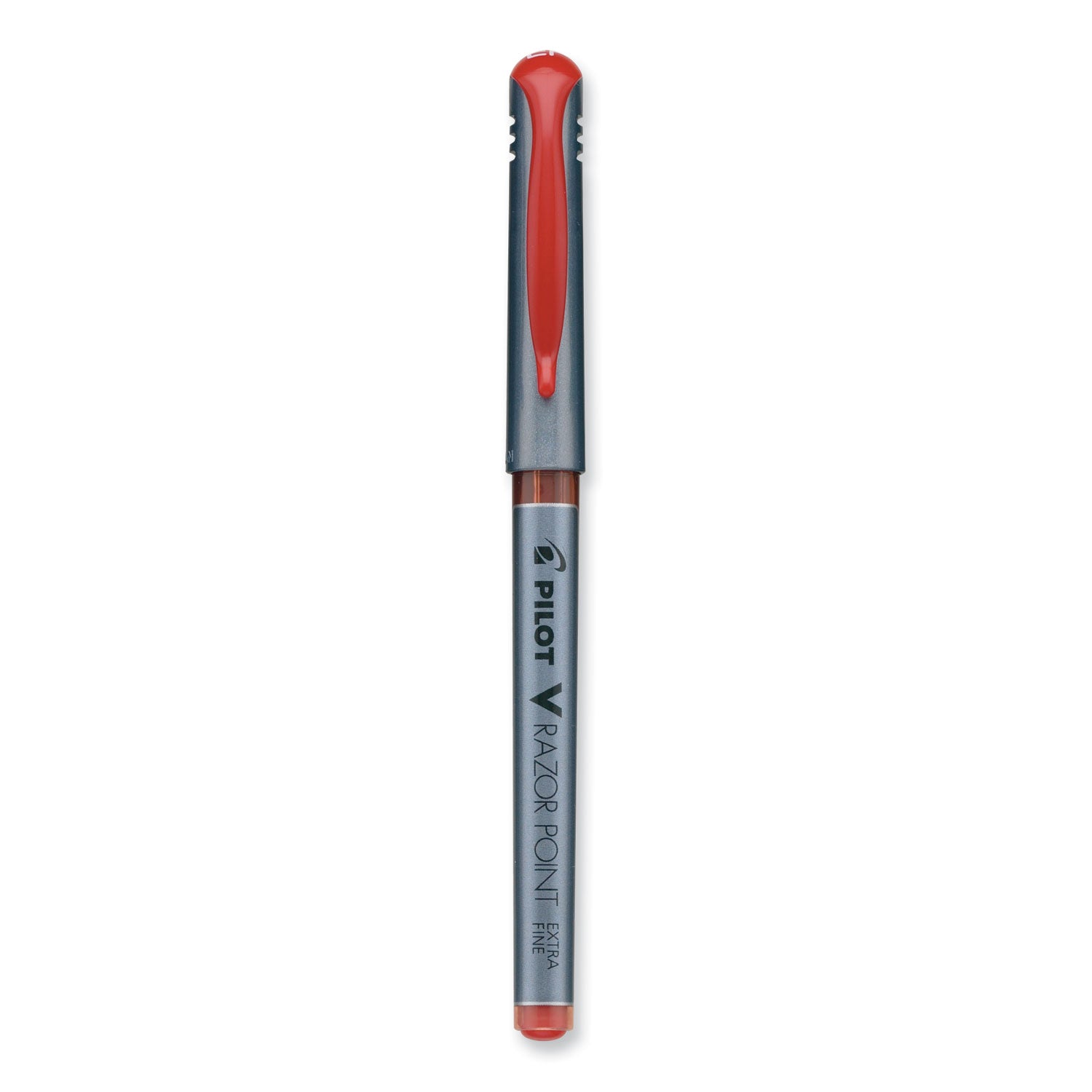 V Razor Point Liquid Ink Porous Point Pen, Stick, Extra-Fine 0.5 mm, Red Ink, Gray/Translucent Red Barrel, Dozen -
