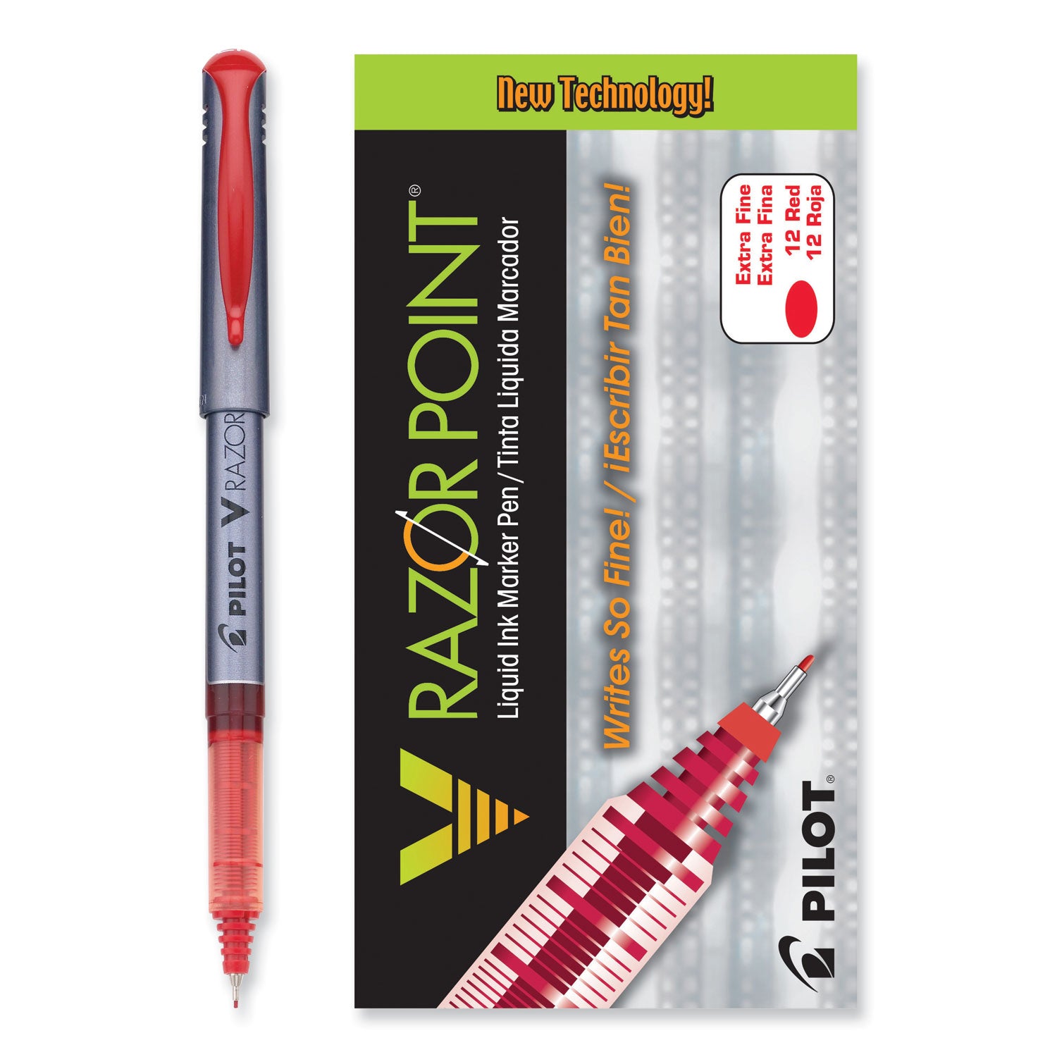 V Razor Point Liquid Ink Porous Point Pen, Stick, Extra-Fine 0.5 mm, Red Ink, Gray/Translucent Red Barrel, Dozen -