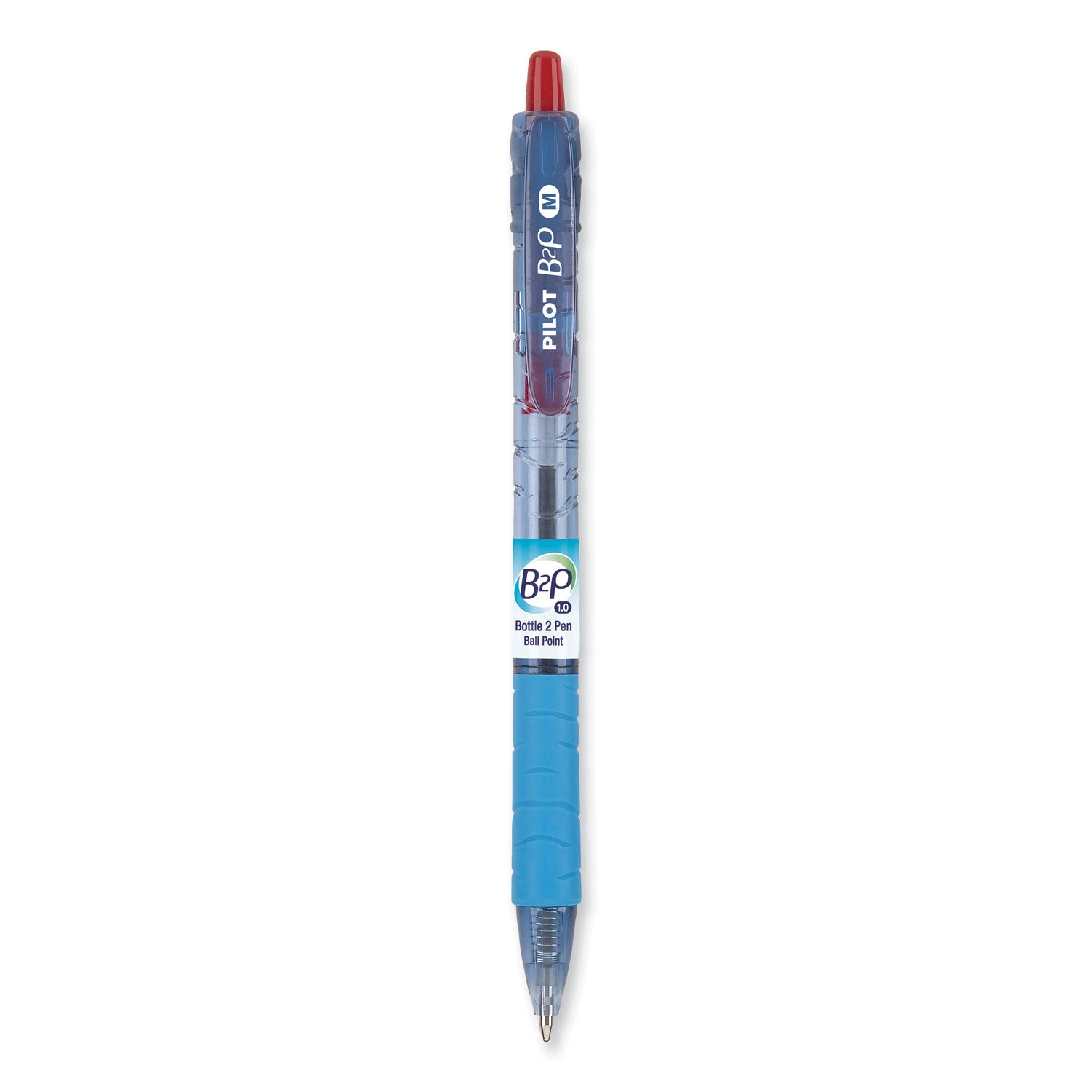B2P Bottle-2-Pen Recycled Ballpoint Pen, Retractable, Medium 1 mm, Red Ink, Translucent Blue Barrel, Dozen -