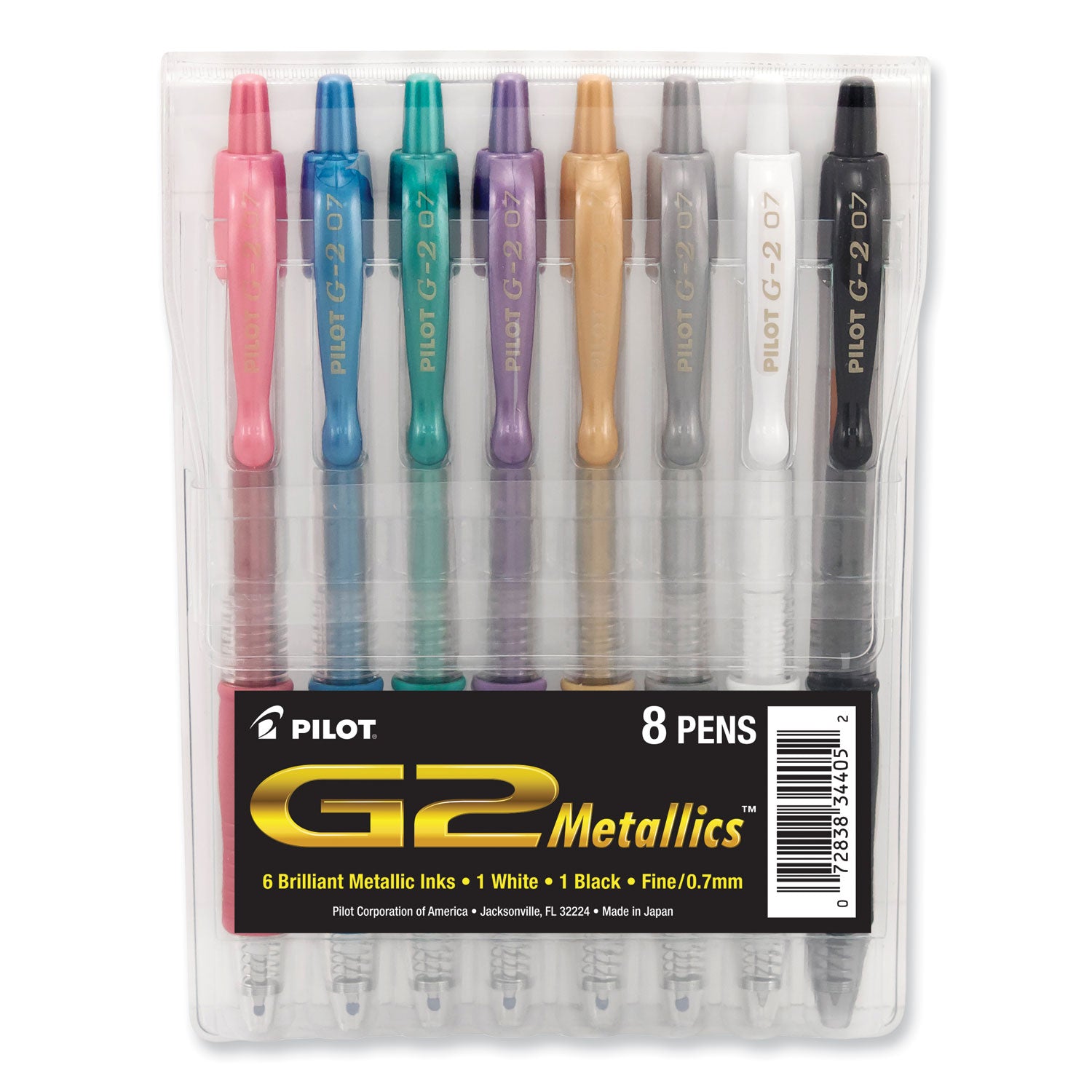 G2 Metallics Gel Pen, Retractable, Fine 0.7 mm, Assorted Ink and Barrel Colors, 8/Pack -
