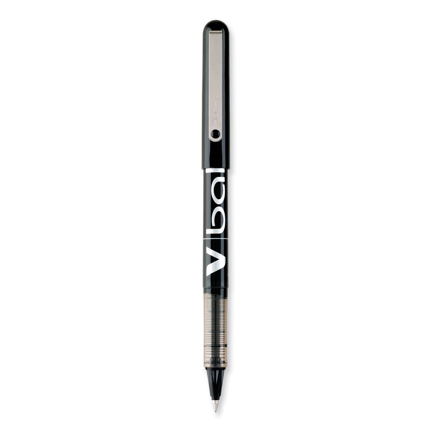 VBall Liquid Ink Roller Ball Pen, Stick, Extra-Fine 0.5 mm, Black Ink, Black/Clear Barrel, Dozen -