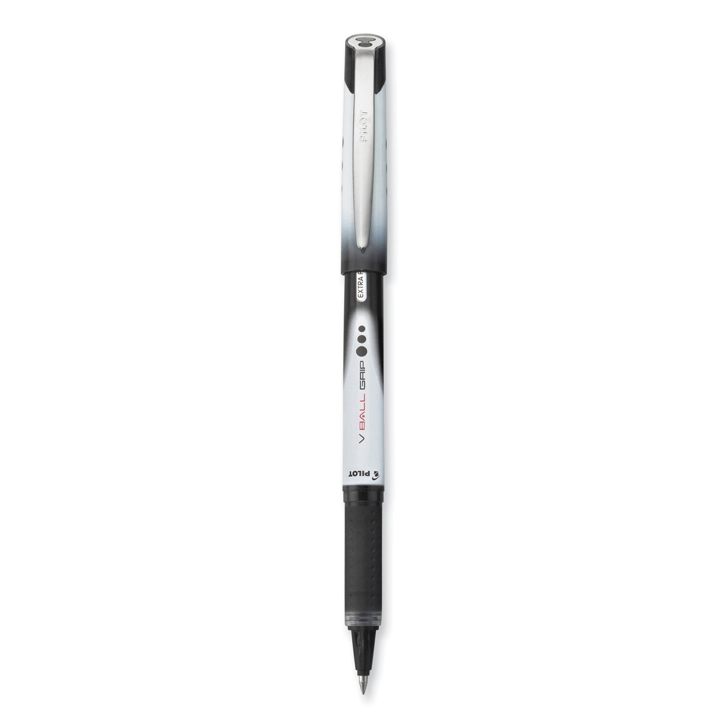 VBall Grip Liquid Ink Roller Ball Pen, Stick, Extra-Fine 0.5 mm, Black Ink, Black/White Barrel, Dozen -