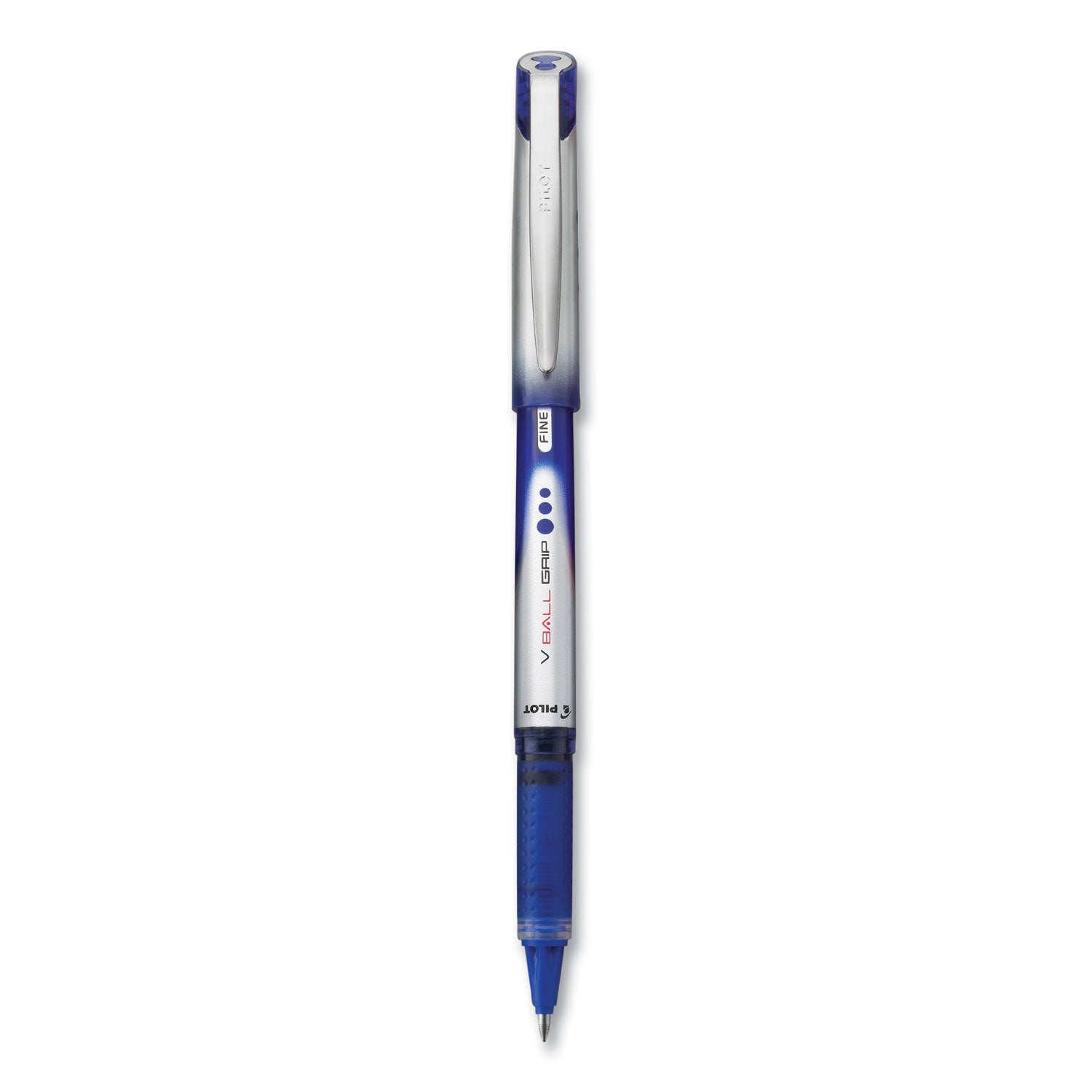 VBall Grip Liquid Ink Roller Ball Pen, Stick, Fine 0.7 mm, Blue Ink, Blue/Silver Barrel, Dozen -
