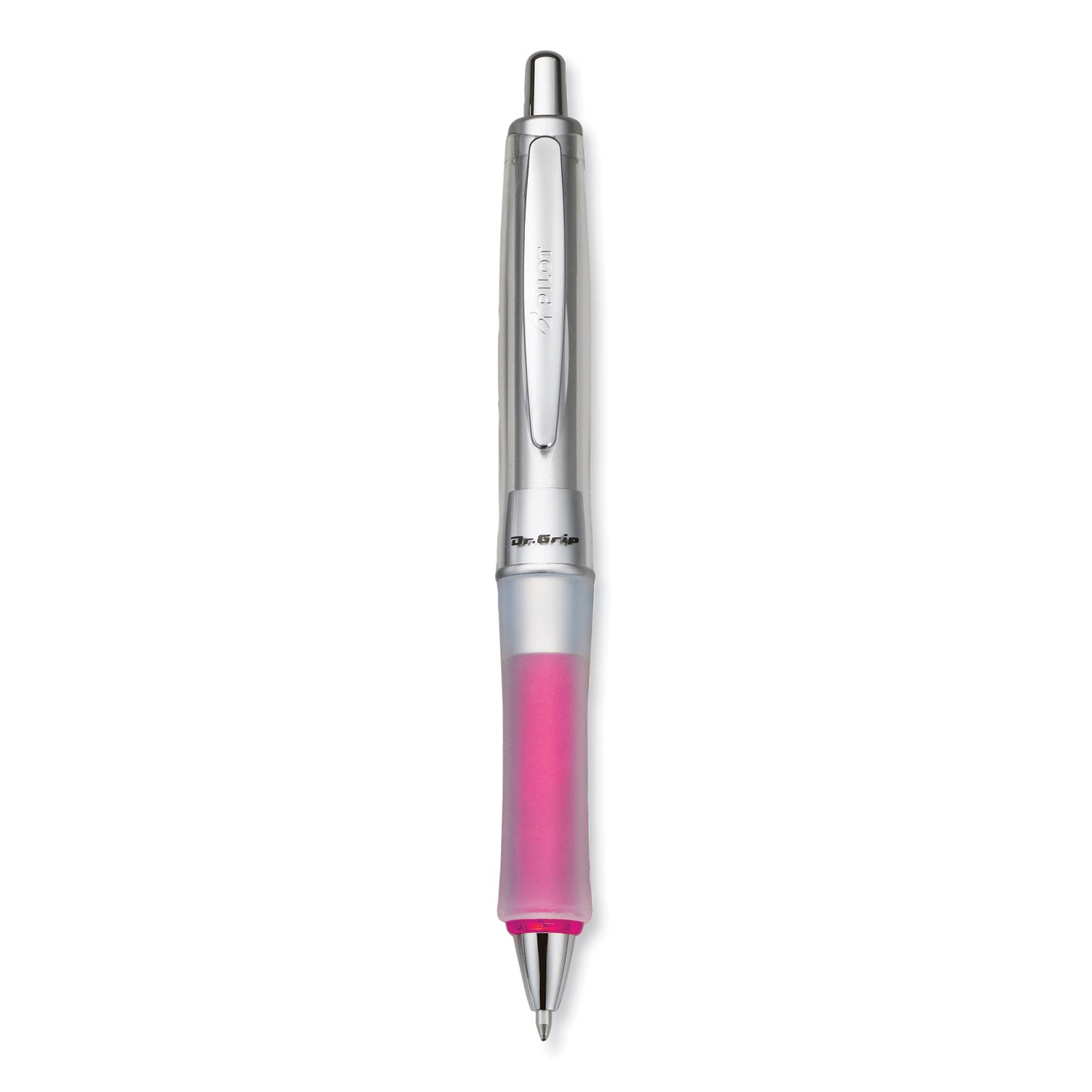 Dr. Grip Center of Gravity Ballpoint Pen, Retractable, Medium 1 mm, Black Ink, Silver/Pink Grip Barrel -