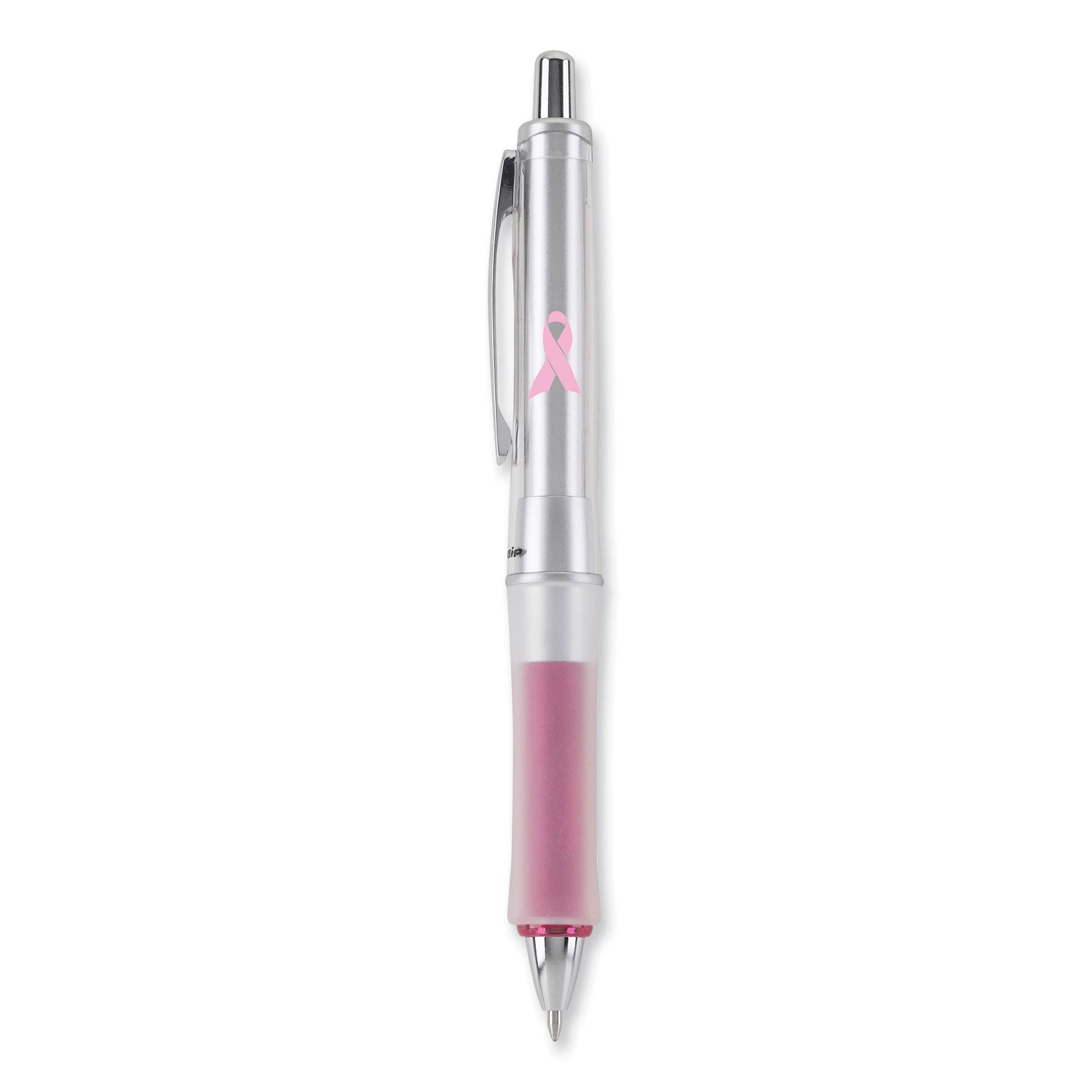 Dr. Grip Center of Gravity Breast Cancer Awareness Ballpoint Pen, Retractable, Medium 1mm, Black Ink, Silver/Pink Barrel -