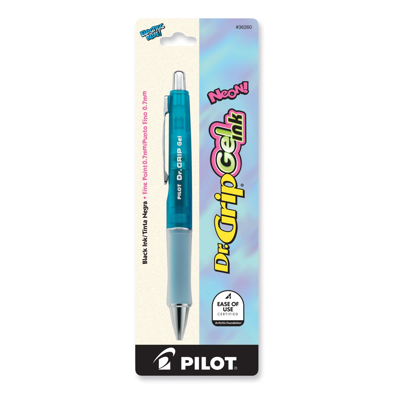 Dr. Grip Gel Pen, Retractable, Fine 0.7 mm, Black Ink, Translucent Blue Barrel -