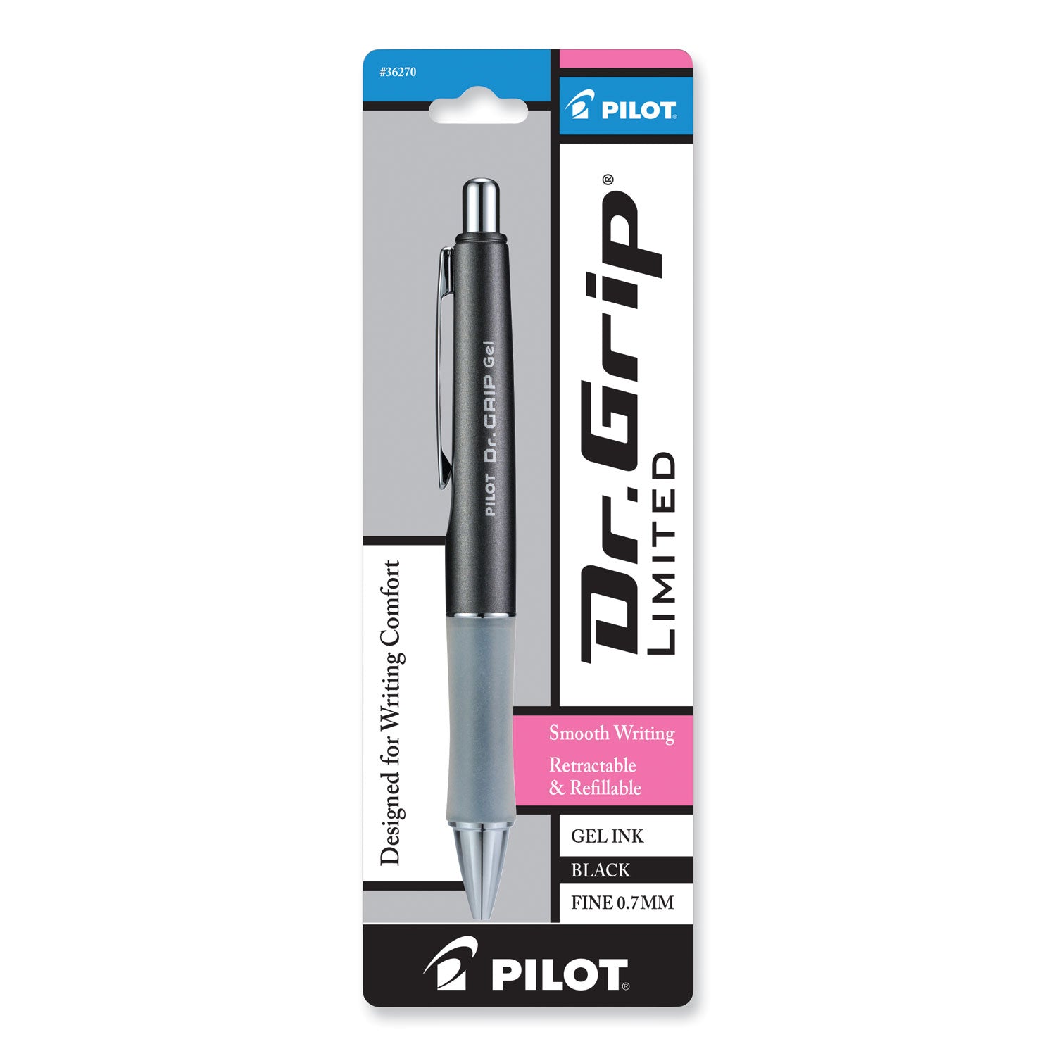 Dr. Grip Limited Gel Pen, Retractable, Fine 0.7 mm, Black Ink, Charcoal Gray Barrel -