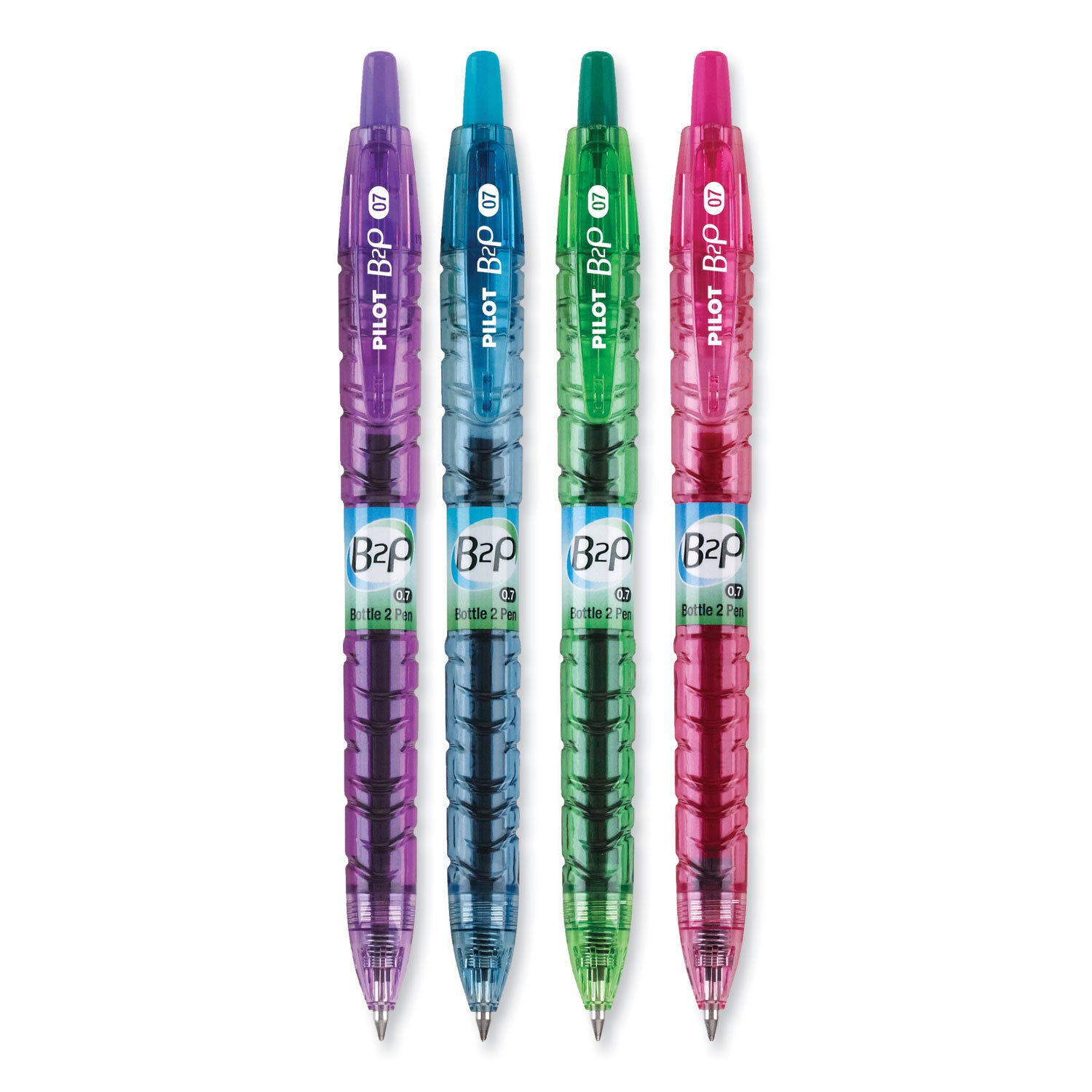 B2P Bottle-2-Pen Recycled Gel Pen, Retractable, Fine 0.7 mm, Assorted Ink and Barrel Colors, 4/Pack -
