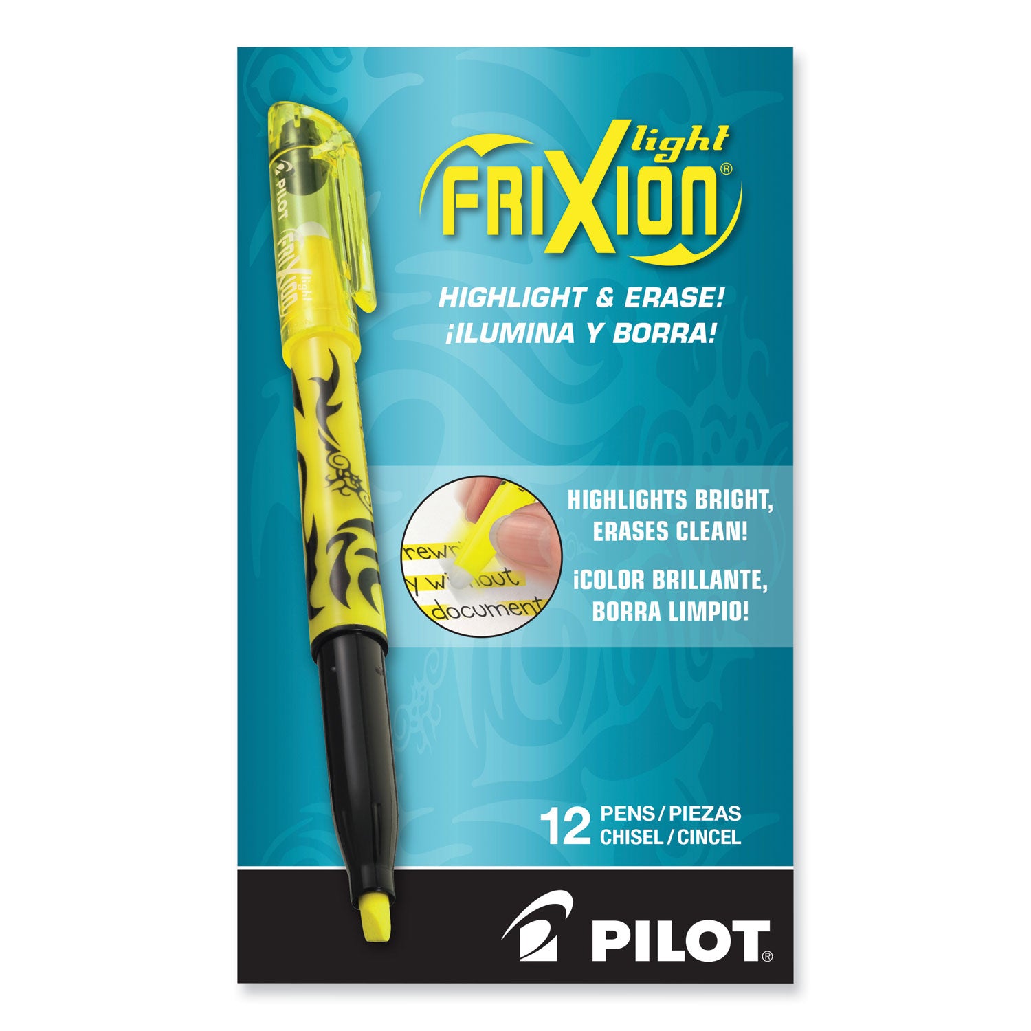 FriXion Light Erasable Highlighter, Yellow Ink, Chisel Tip, Yellow/Black Barrel, Dozen -