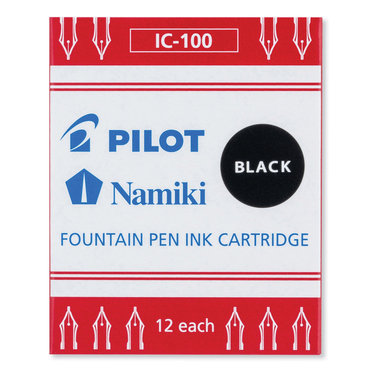 Plumix Fountain Pen Refill Cartridge, Black Ink, 12/Box -