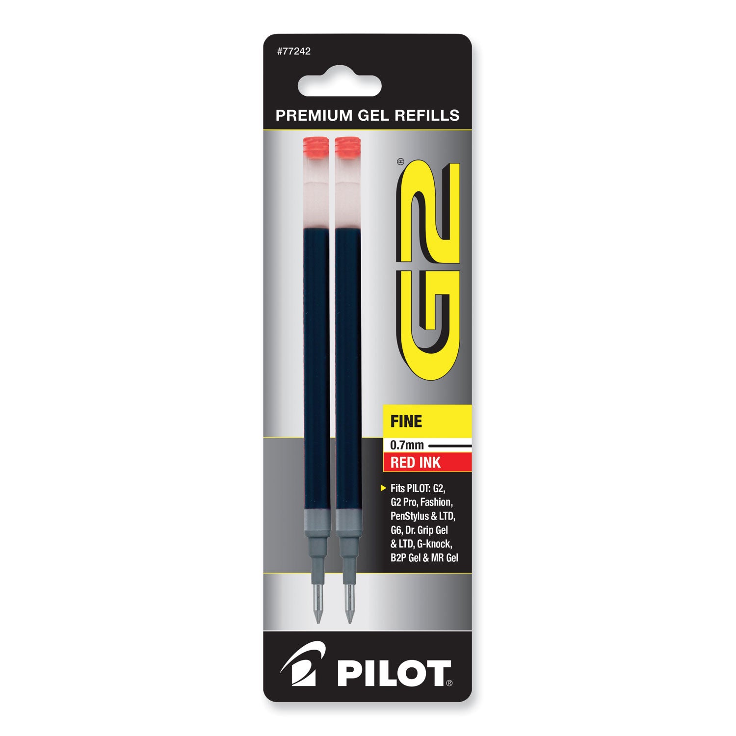 Refill for Pilot B2P, Dr Grip, G2, G6, MR Metropolitan, Precise BeGreen and Q7 Gel Pens, Fine Tip, Red Ink, 2/Pack -