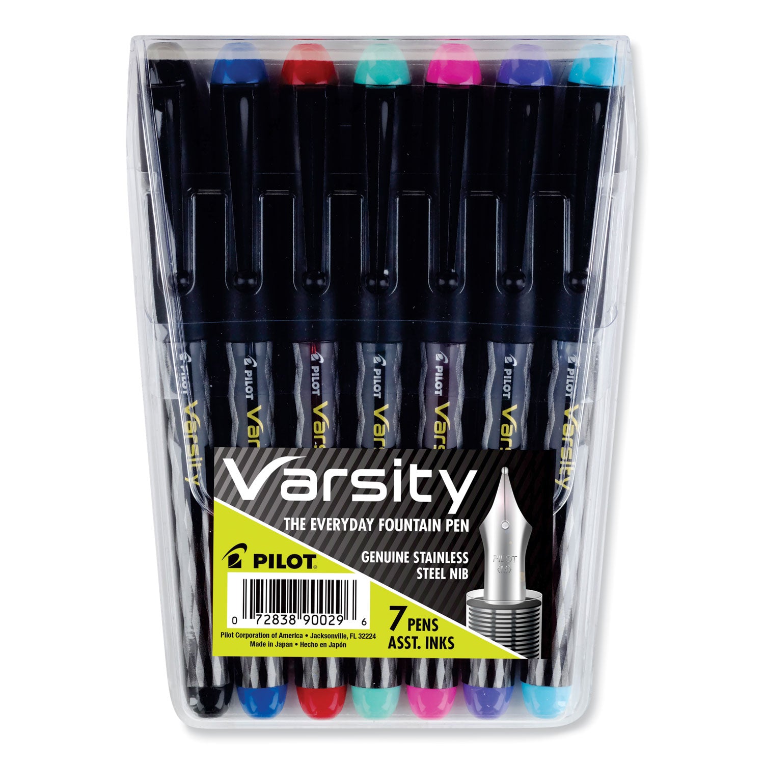 Varsity Fountain Pen, Medium 1 mm, Assorted Ink and Barrel Colors, 7/Pack -