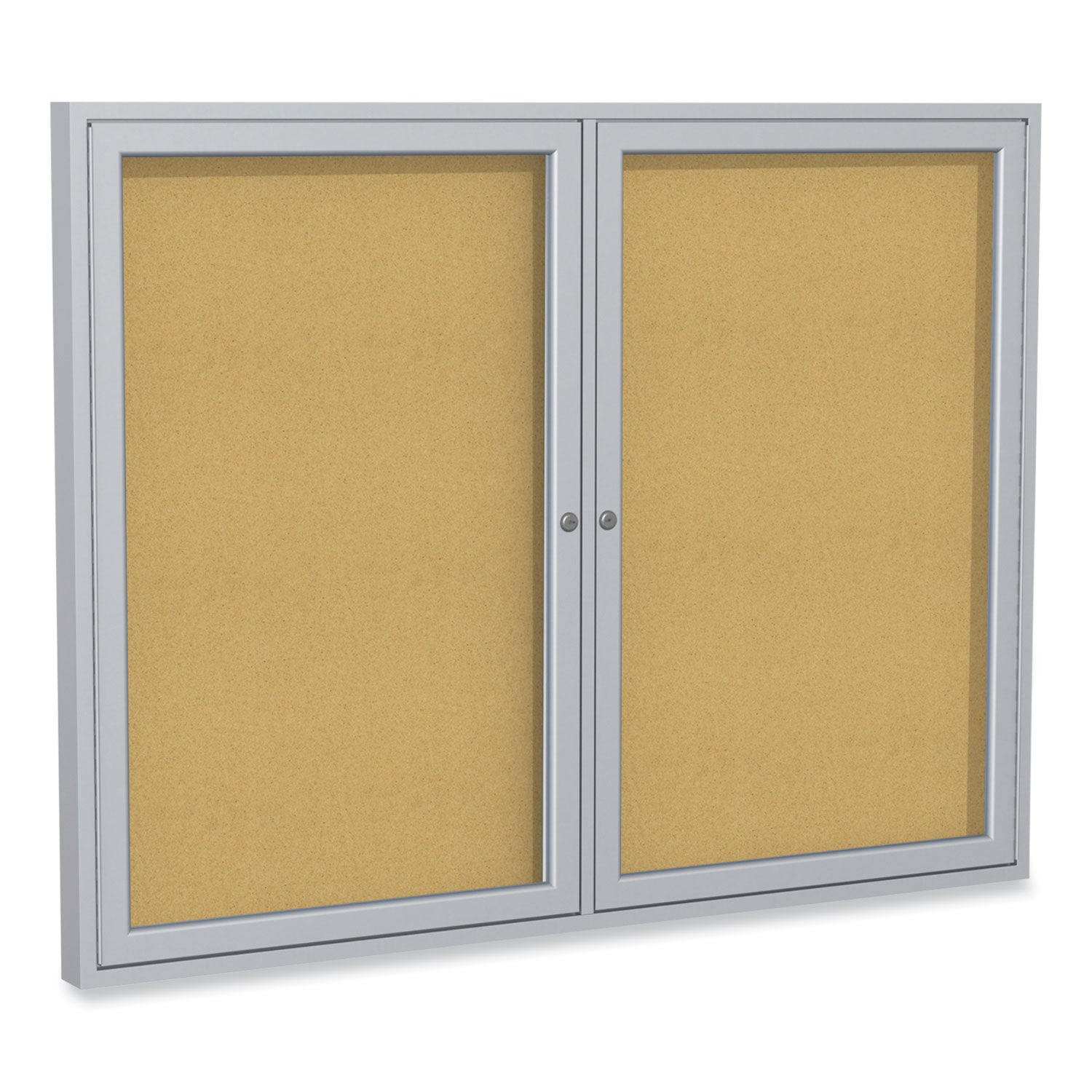 2-door-enclosed-natural-cork-bulletin-board-with-satin-aluminum-frame-60-x-48-tan-surface-ships-in-7-10-business-days_ghepa24860k - 1
