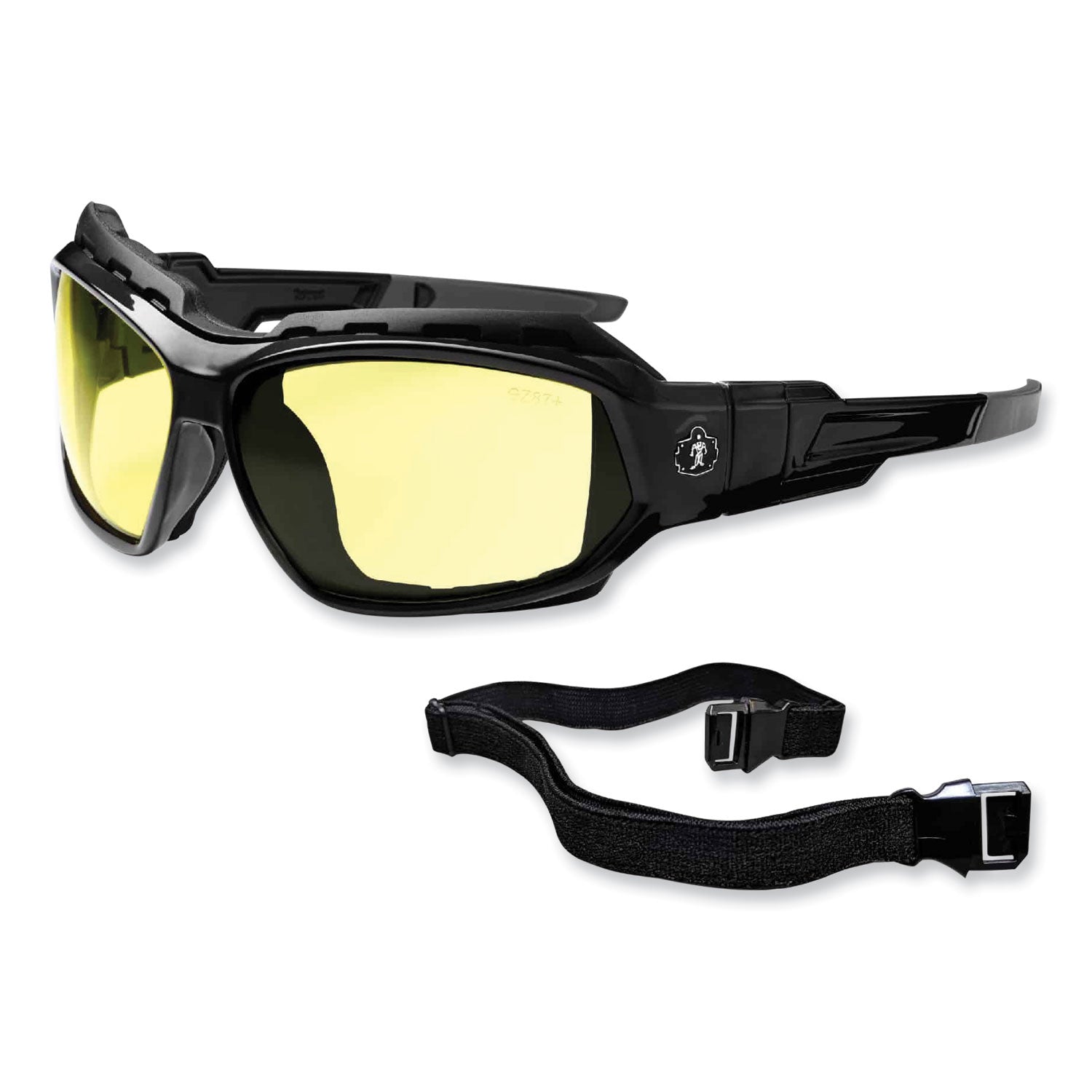 Ergodyne Loki Yellow Lens Safety Glasses - Ultraviolet Protection - Black - Durable, Flexible, Scratch Resistant, Anti-fog, Non-slip, Perspiration Resistant, Comfortable, Elastic Strap - 1 Each - 2