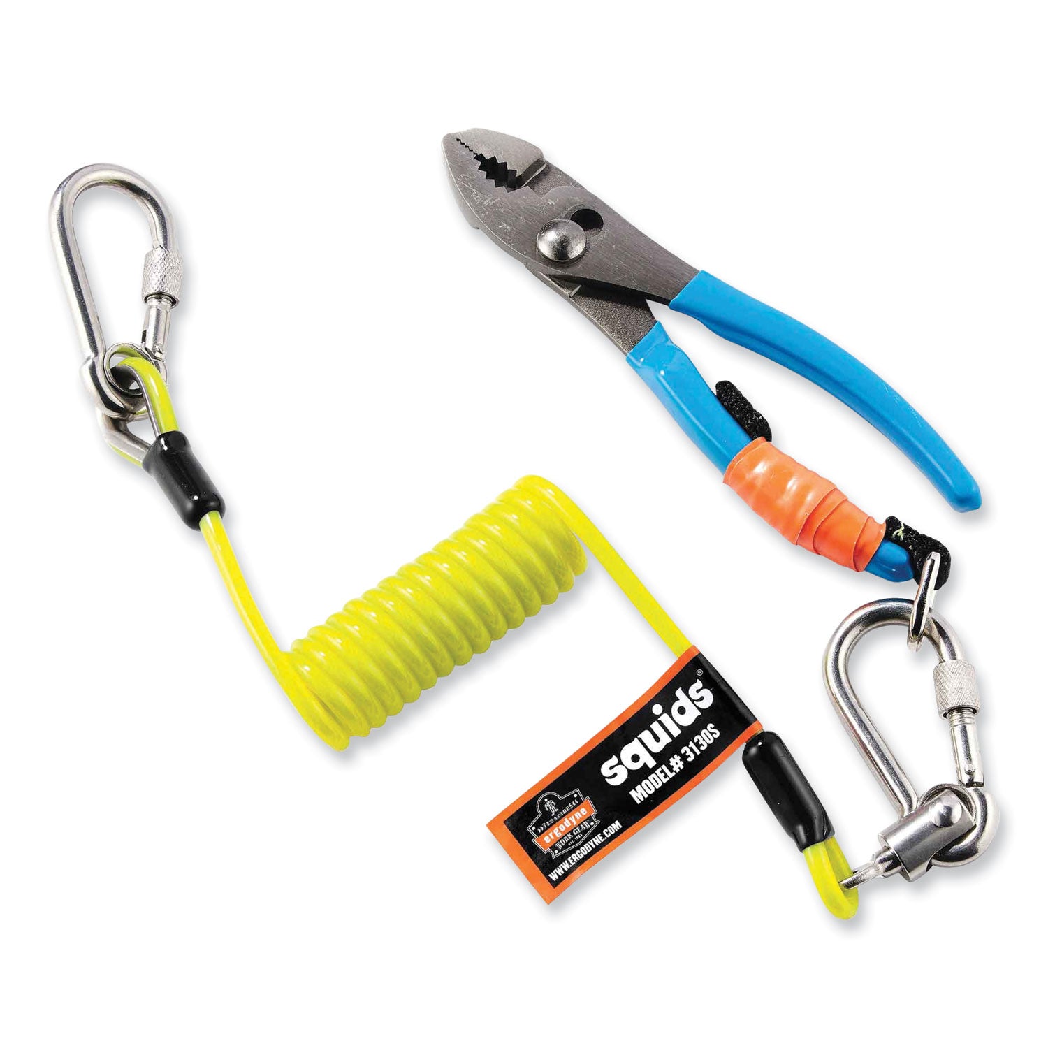 Squids 3130S Coiled Cable Lanyard with Carabiners, 2 lb Max Working Capacity, 6.5" to 48", Lime, Ships in 1-3 Business Days - 2