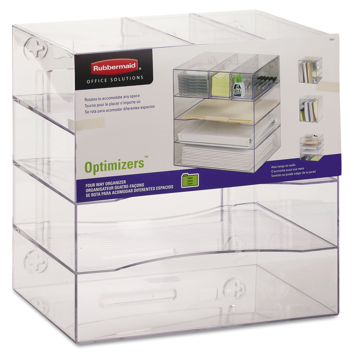 Optimizers Four-Way Organizer with Drawers, 6 Compartments, 2 Drawers, Plastic, 10 x 13.25 x 13.25, Clear -