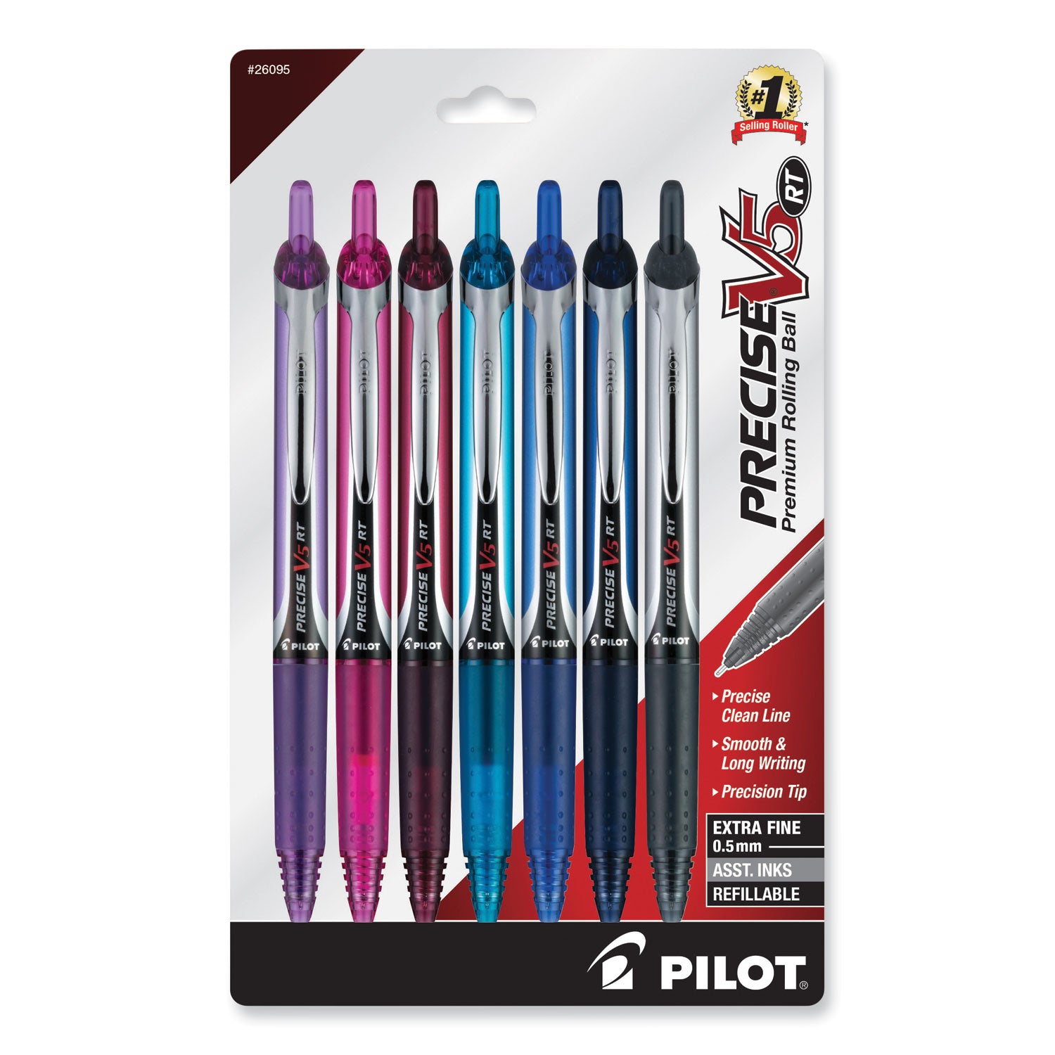 precise-v5rt-roller-ball-pen-retractable-extra-fine-05-mm-assorted-ink-and-barrel-colors-7-pack_pil26095 - 1