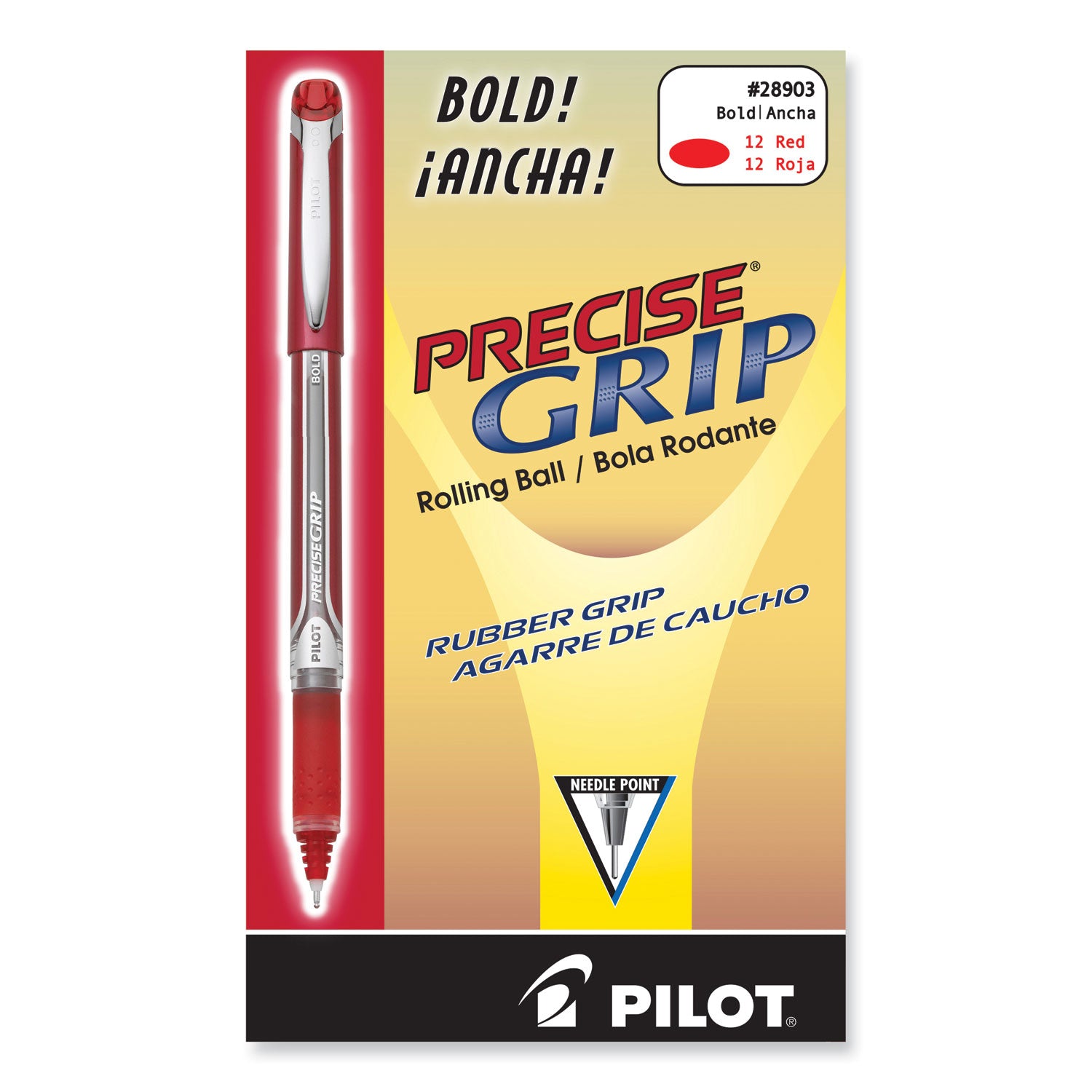 Precise Grip Roller Ball Pen, Stick, Bold 1 mm, Red Ink, Red Barrel -