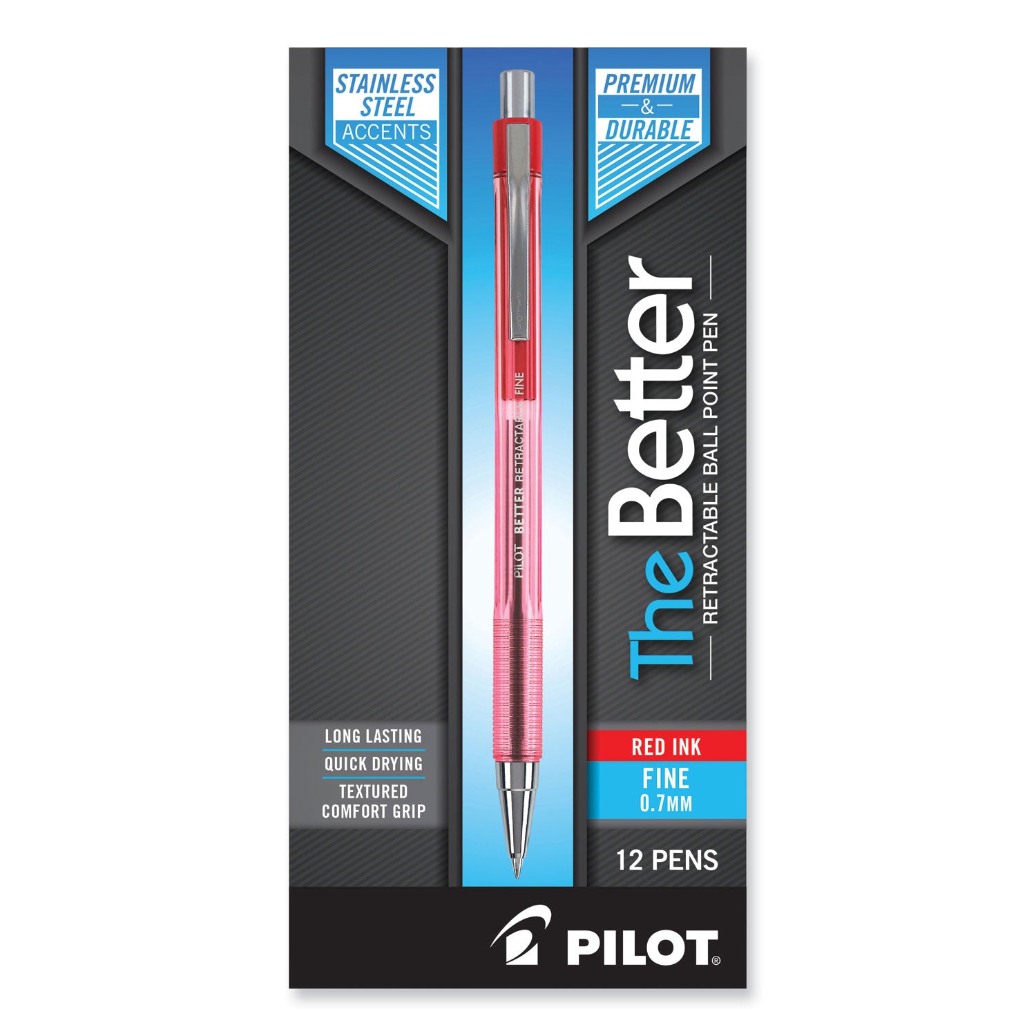 Better Ballpoint Pen, Retractable, Fine 0.7 mm, Red Ink, Translucent Red Barrel, Dozen -