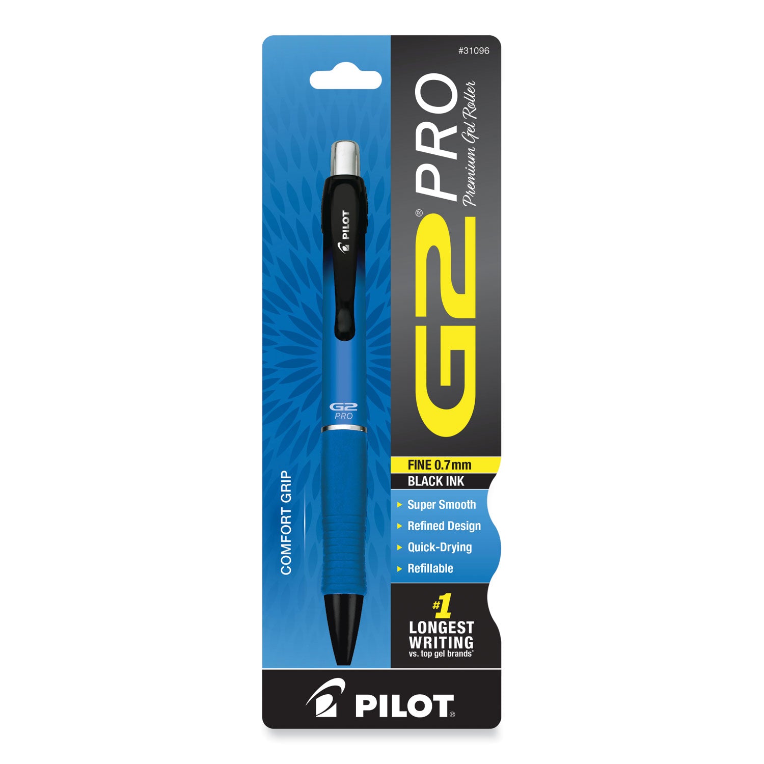 G2 Pro Gel Pen, Retractable, Fine 0.7 mm, Black Ink, Blue Barrel -