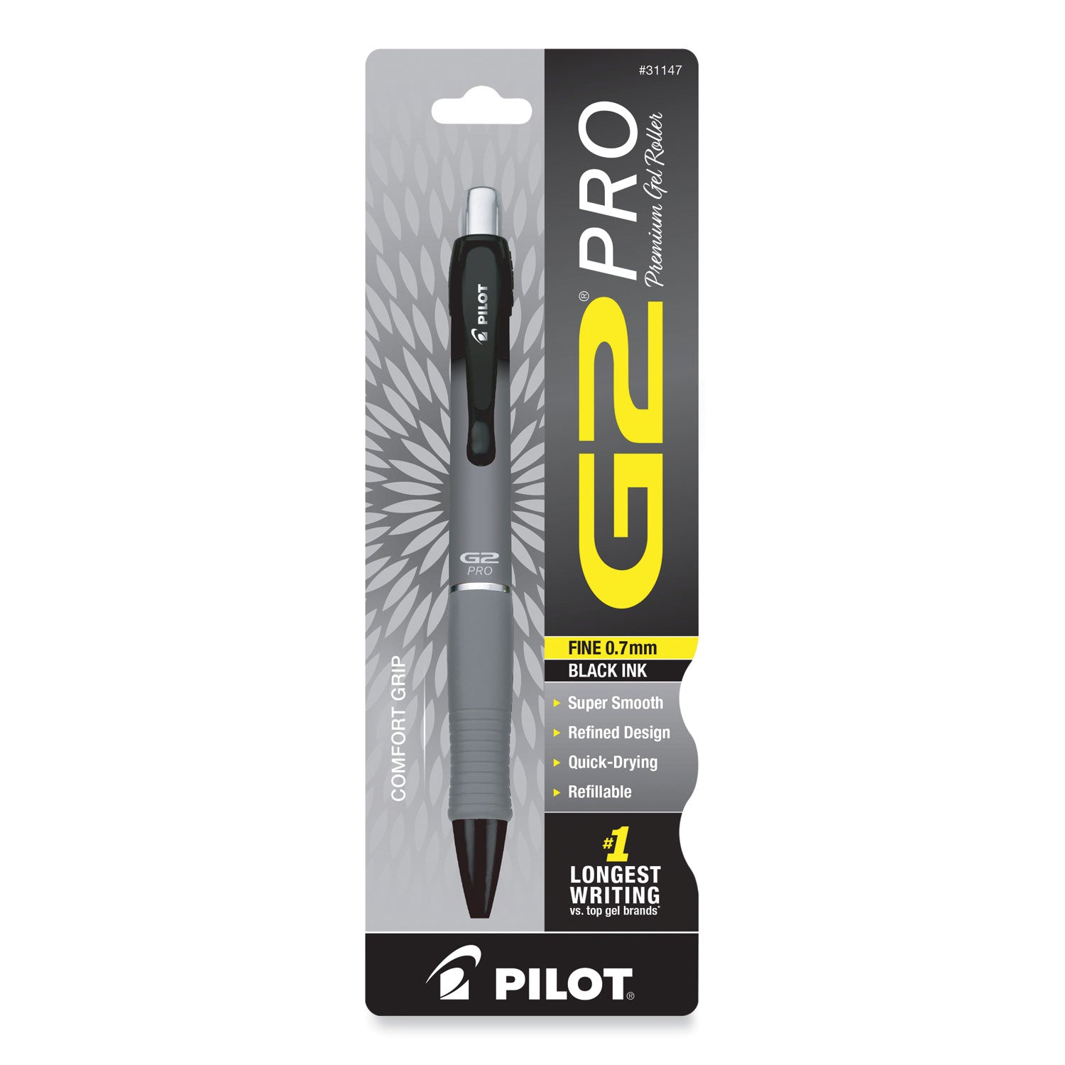 G2 Pro Gel Pen, Retractable, Fine 0.7 mm, Black Ink, Gray Barrel -