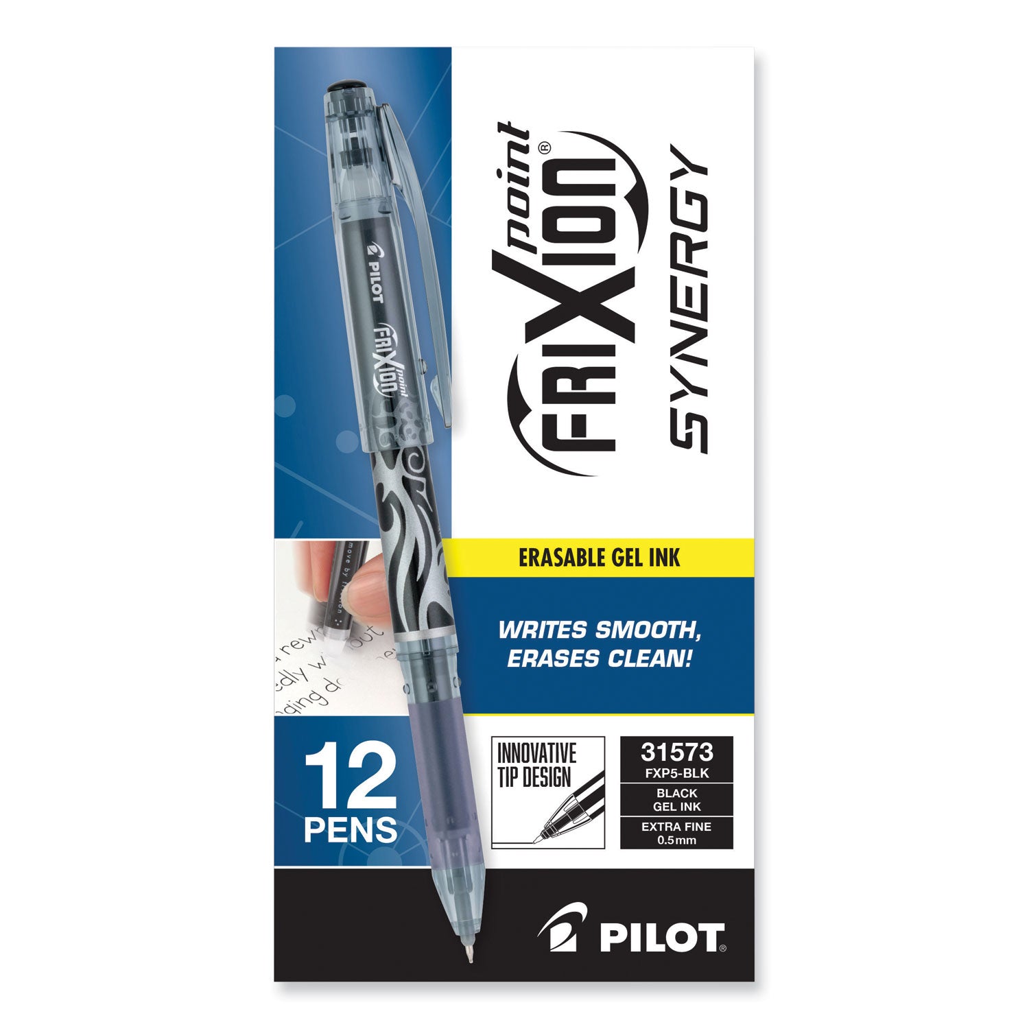 FriXion Point Erasable Gel Pen, Stick, Extra-Fine 0.5 mm, Black Ink, Black/Silver/Smoke Barrel -